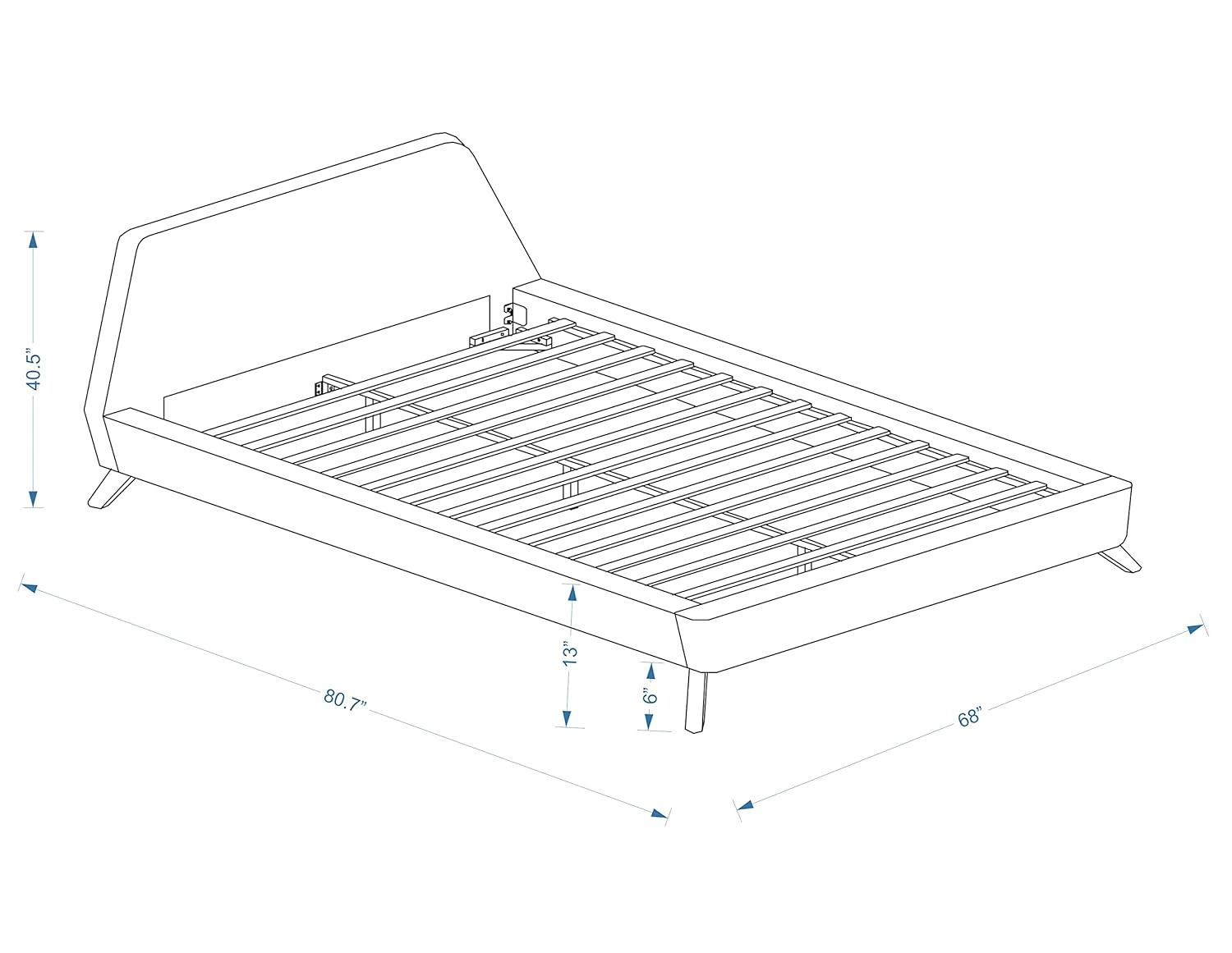 Omax Decor Henry Wood and Fabric Upholstered Queen Platform Bed in Blue