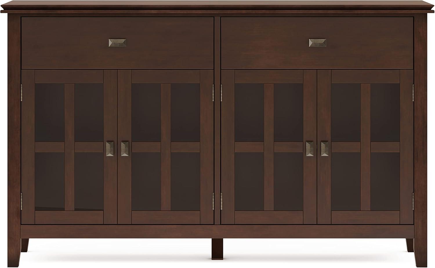 Simpli Home Artisan Solid Wood Large 4 Door Sideboard Buffet In Russet Brown