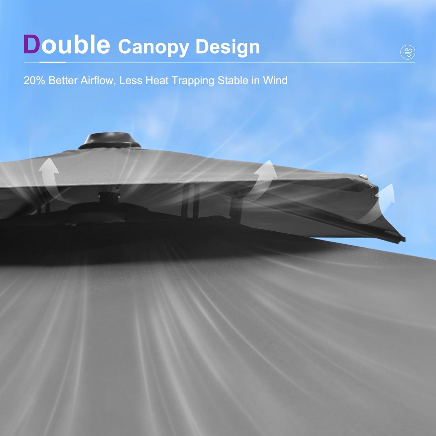 PURPLE LEAF Outdoor Cantilever Umbrellas 12FT Square Large Patio Umbrella Offset Umbrella with 360°Rotation Tilting And Hanging Double Top, Grey