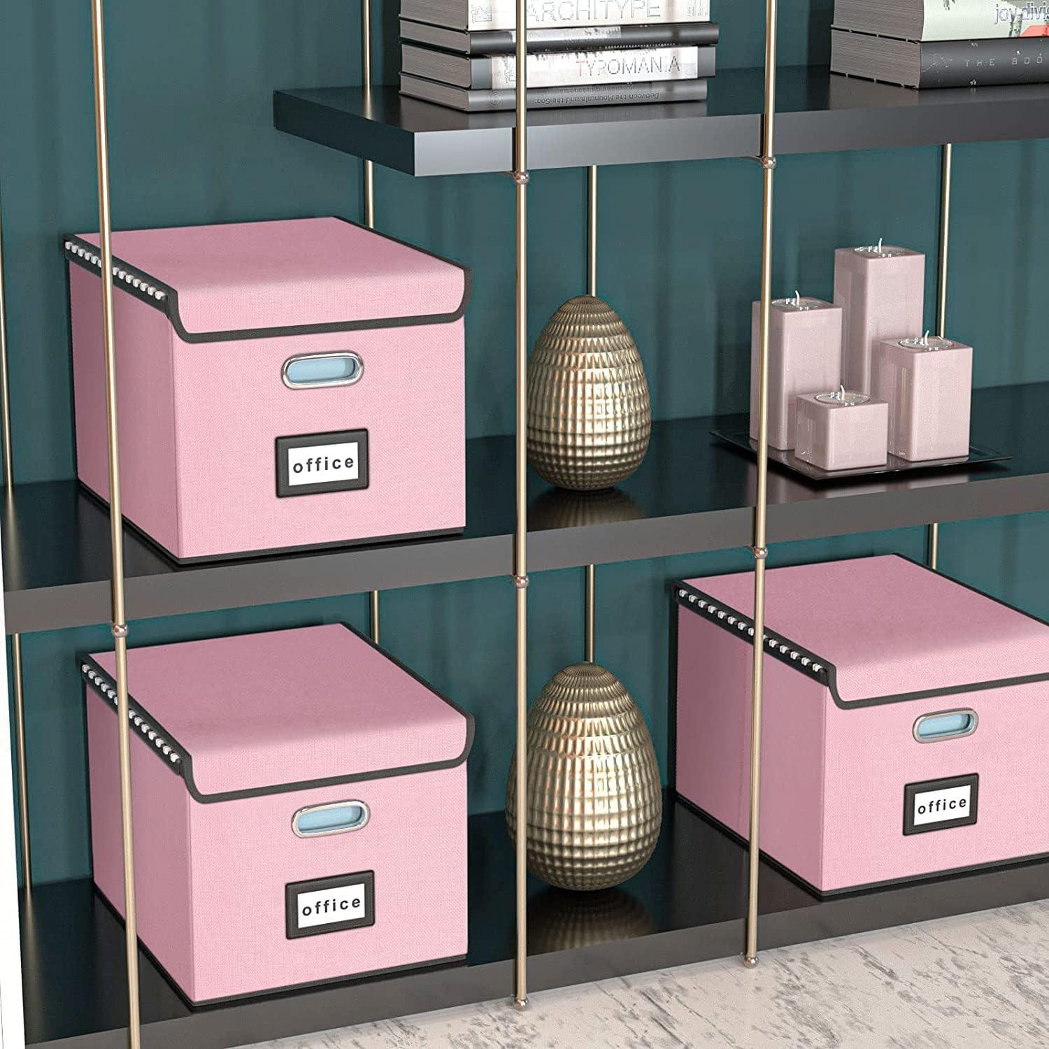 Huolewa Collapsible File Storage Organizer Boxes with Lids, Linen Document Storage, Universal Hanging Filing Organization Boxes for Letter/Legal, Decorative Office/Home File Bins - Boxes Only(2 Pack)