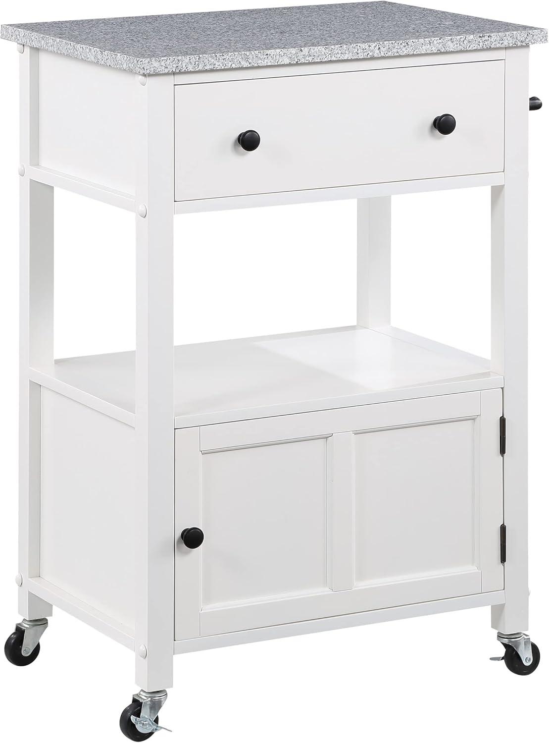 Fairfax Engineered Wood Kitchen Cart with Granite Top and White Base