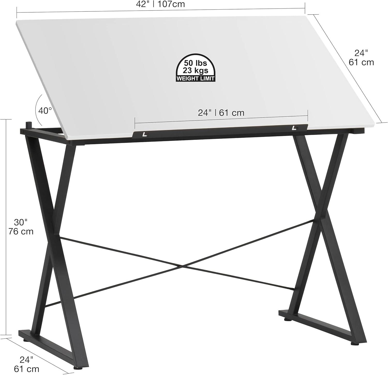 Axiom 42" Charcoal Steel Drawing Table with Tilting Top