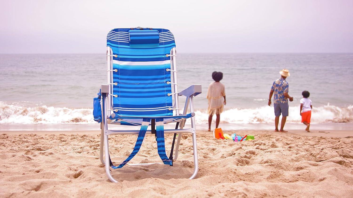 (Tall Chair)  Homevative Folding Backpack High Beach Chair, Towel bar, High Tide