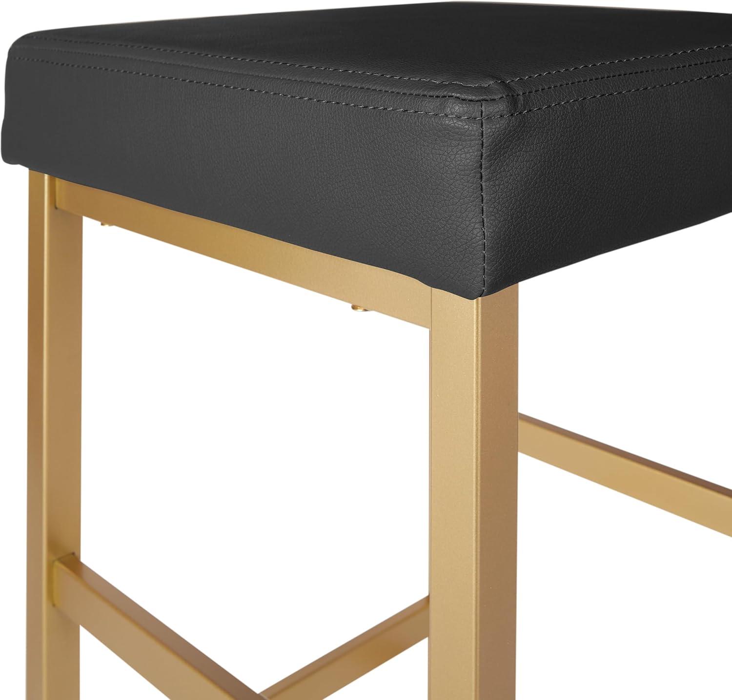 Metro 30'' Polished Gold and Black Leatherette Backless Barstool