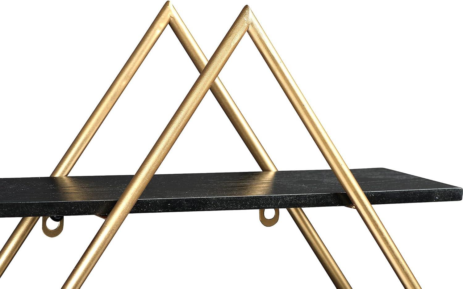 Espresso Black Wood and Gold Iron Diamond Wall Shelf, 23.5"