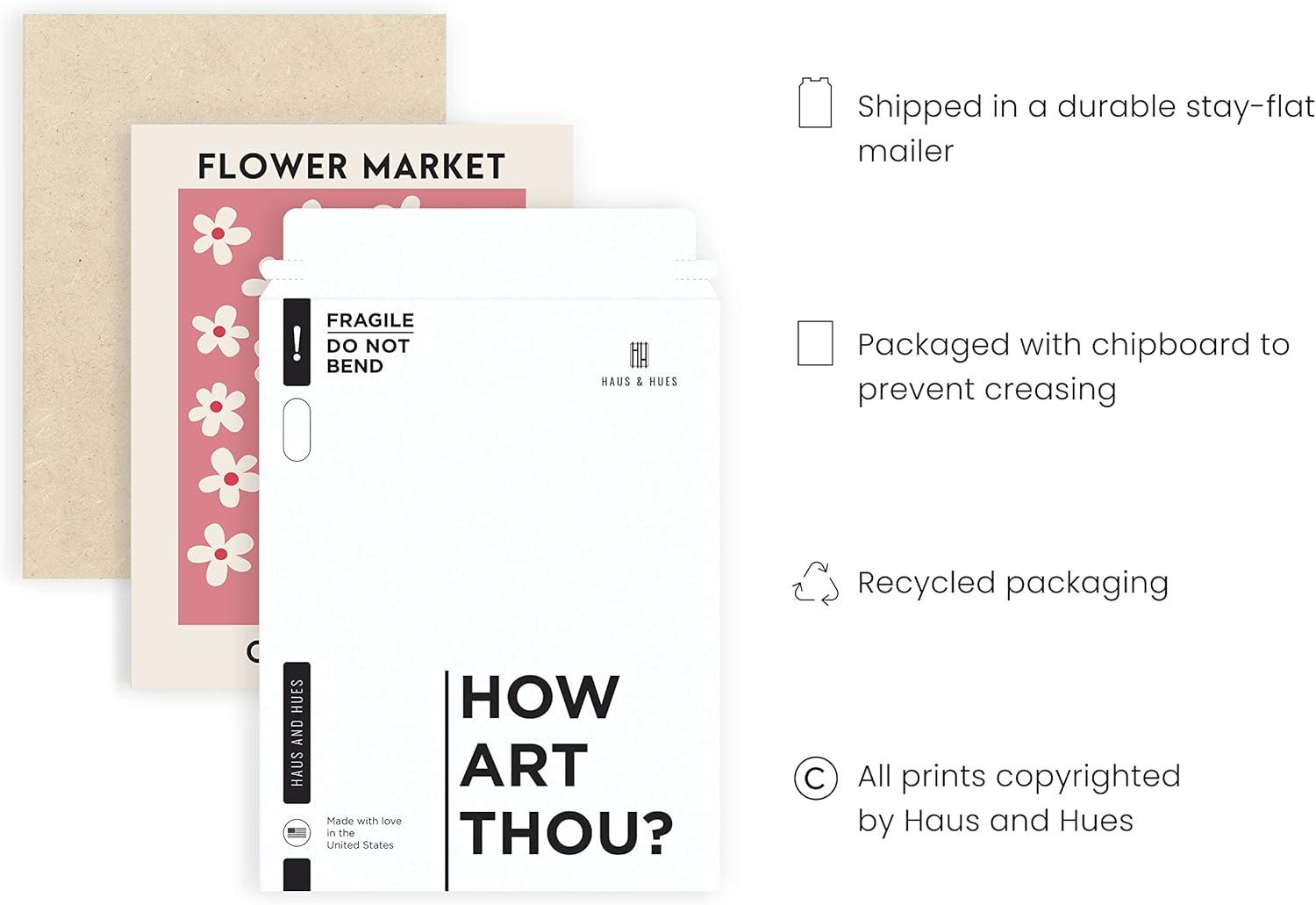 HAUS AND HUES Flower Market Wall Art, Danish Pastel Poster (12x16 Unframed) - Flowers, Prints, Wall Decor