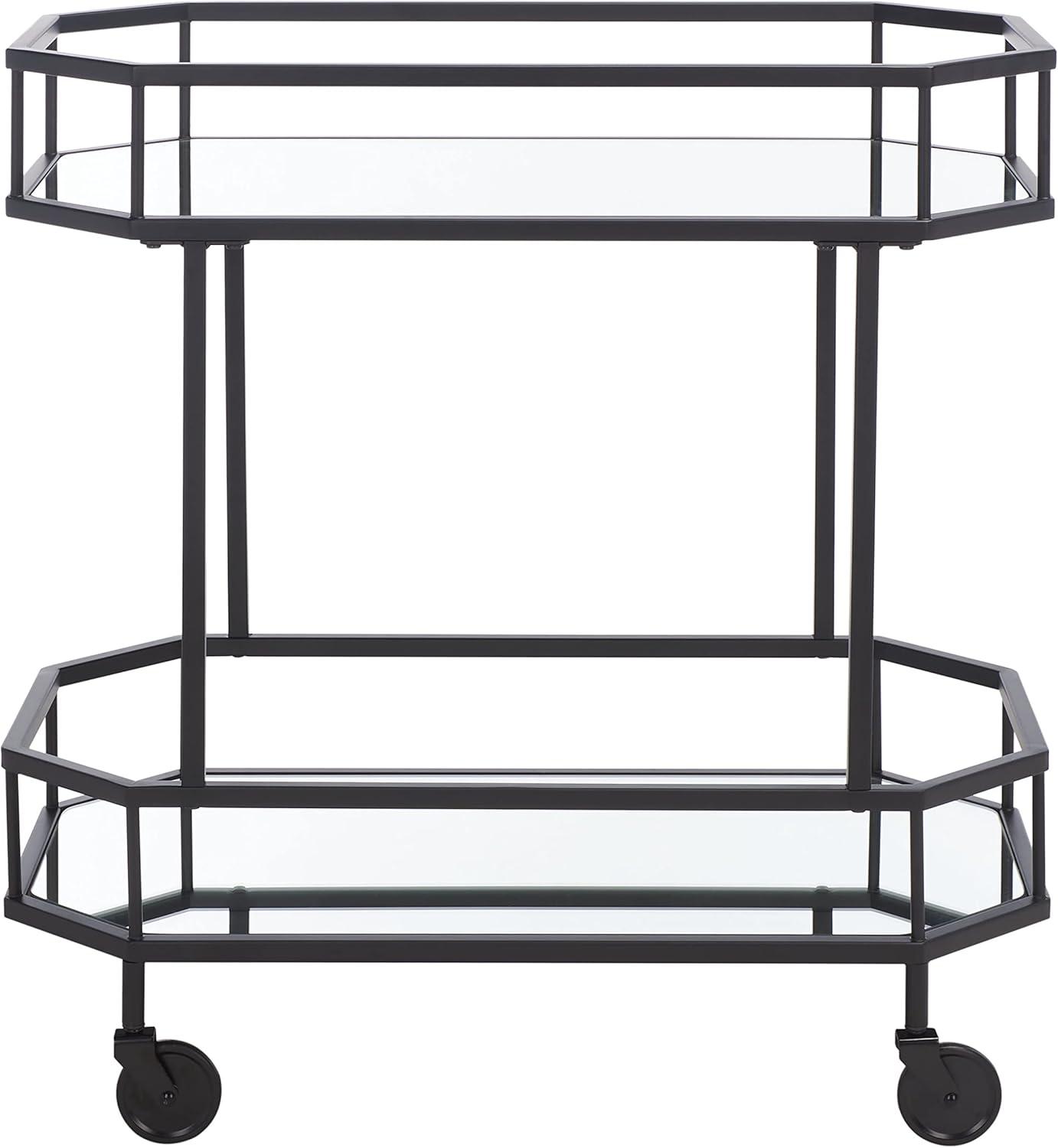 SAFAVIEH Silva 2 Tier Modern Glam Octagon Bar Cart with Casters, Black (29.6 in. W x 16.5 in. D x 29.8 in. H)