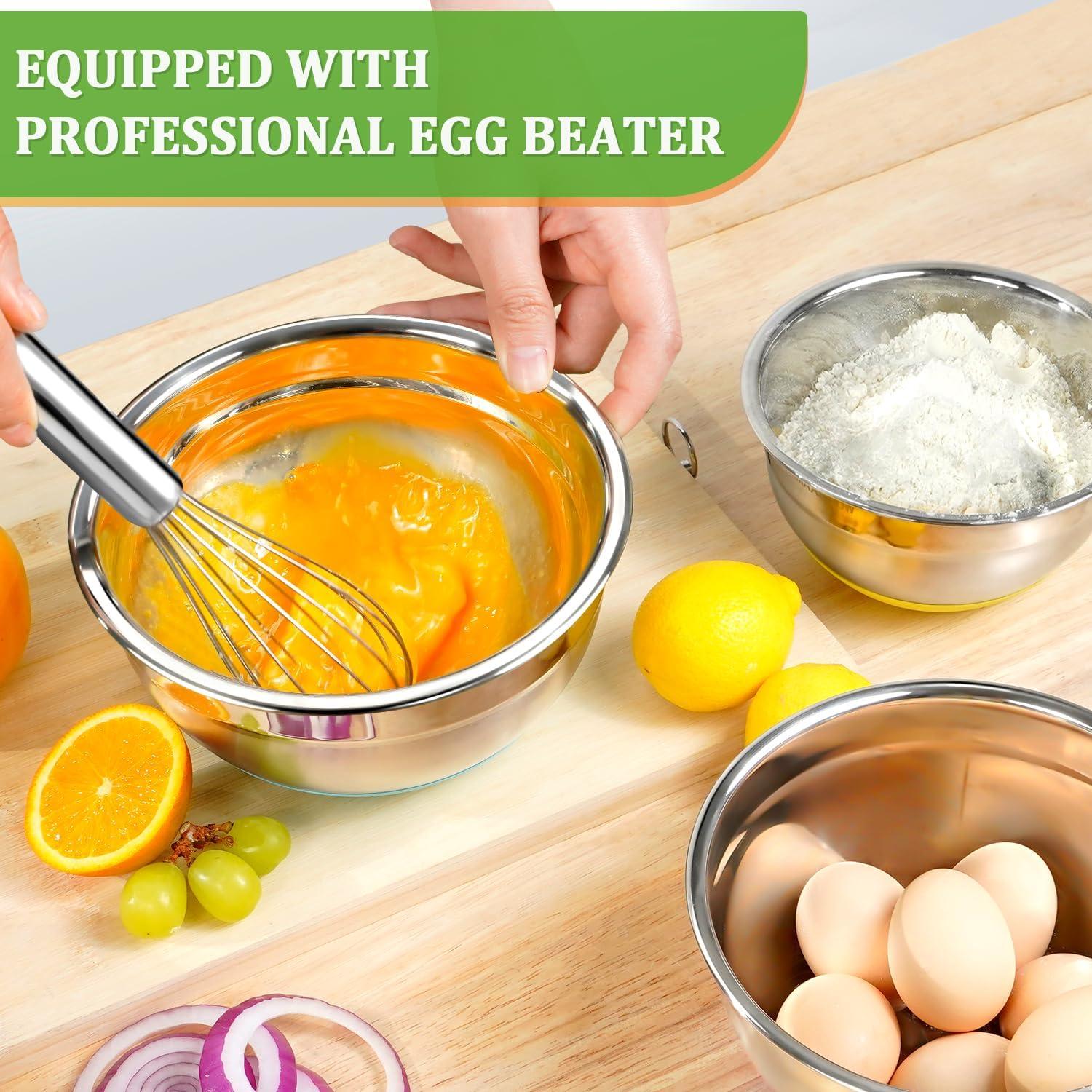 Mixing Bowls with Lids Set,10pcs Stainless Steel Mixing Bowls with Graters and Egg Whisk &Non-Slip Bottoms Food Prep Nesting Bowls for Baking, Cooking, Meal Storage(1.2QT-5.5QT)