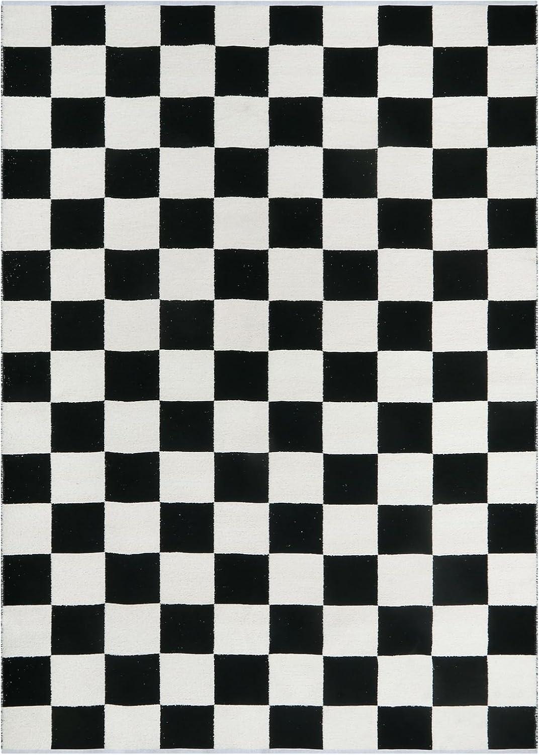 Corrigan Studio® Haylee Super Lightweight Plastic Straw Rug Checkered Black/White Outdoor Area Rug