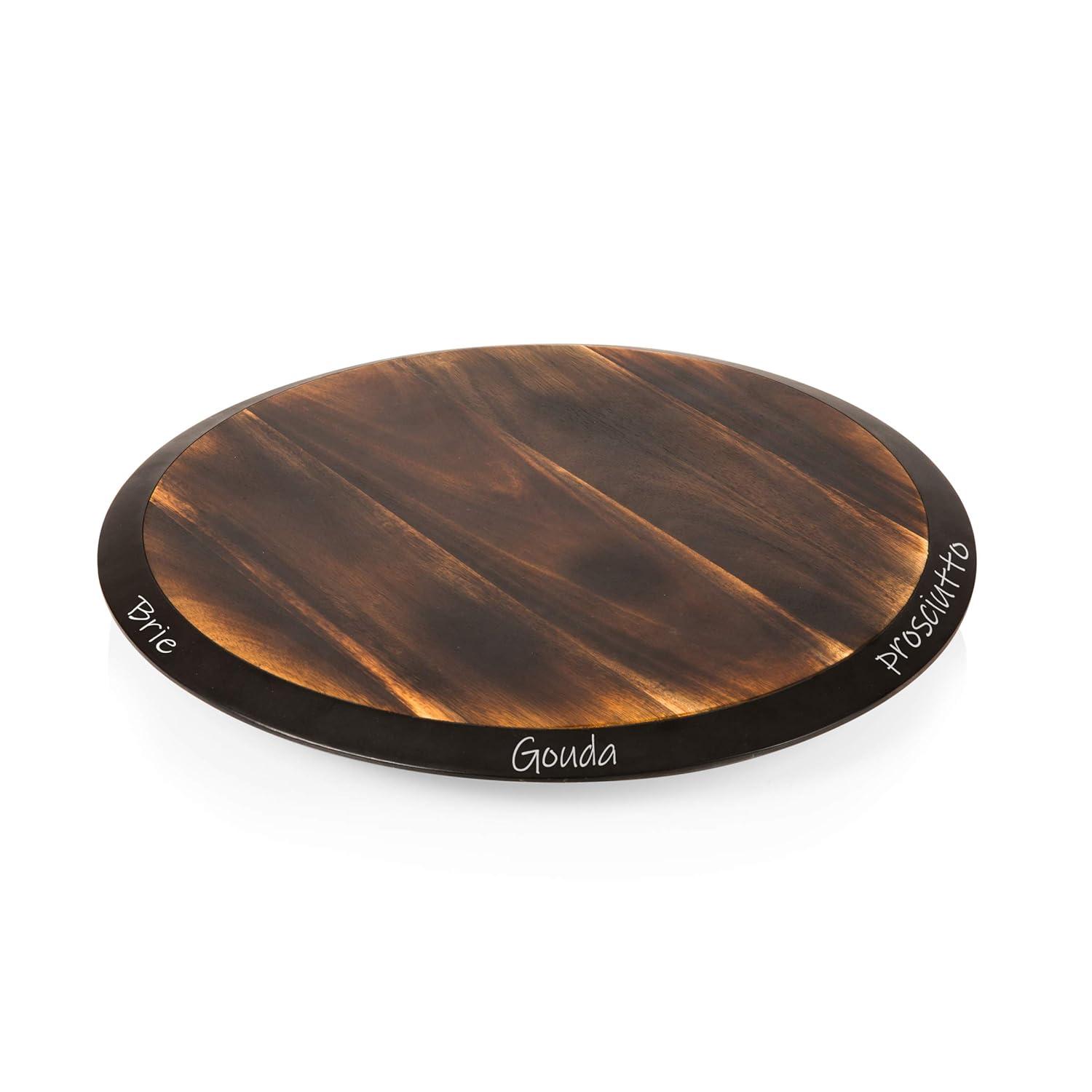 Picnic Time Lazy Susan Fire Acacia Wood Serving Tray: Round Brown Easy-To-Spin Design, 18" Diameter