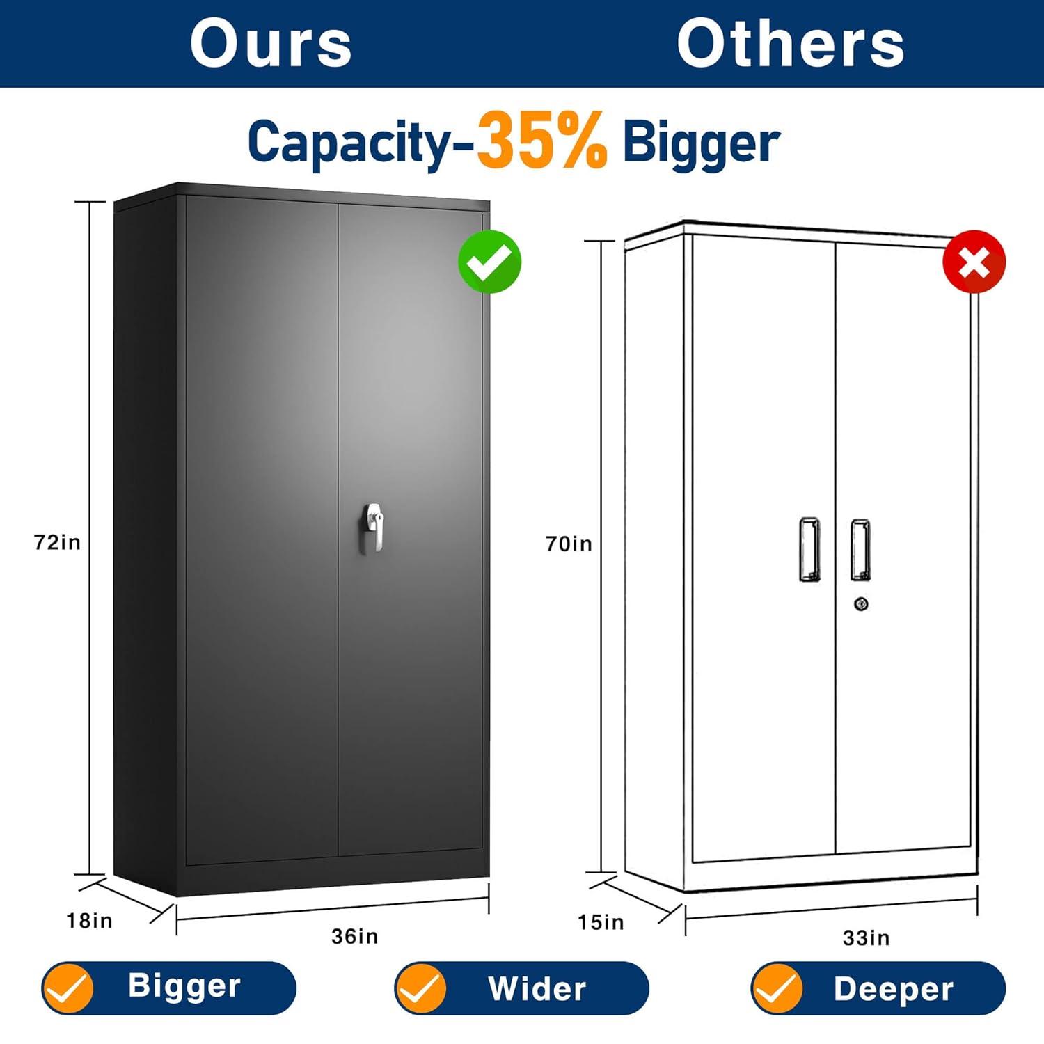 Drevy Metal Garage Storage Cabinet with Lock, 71" Steel Lockable File Cabinet, Locking Steel Storage Cabinet with 4 Adjustable Shelves for Home, Office, Warehouse, Garage, School (Black)