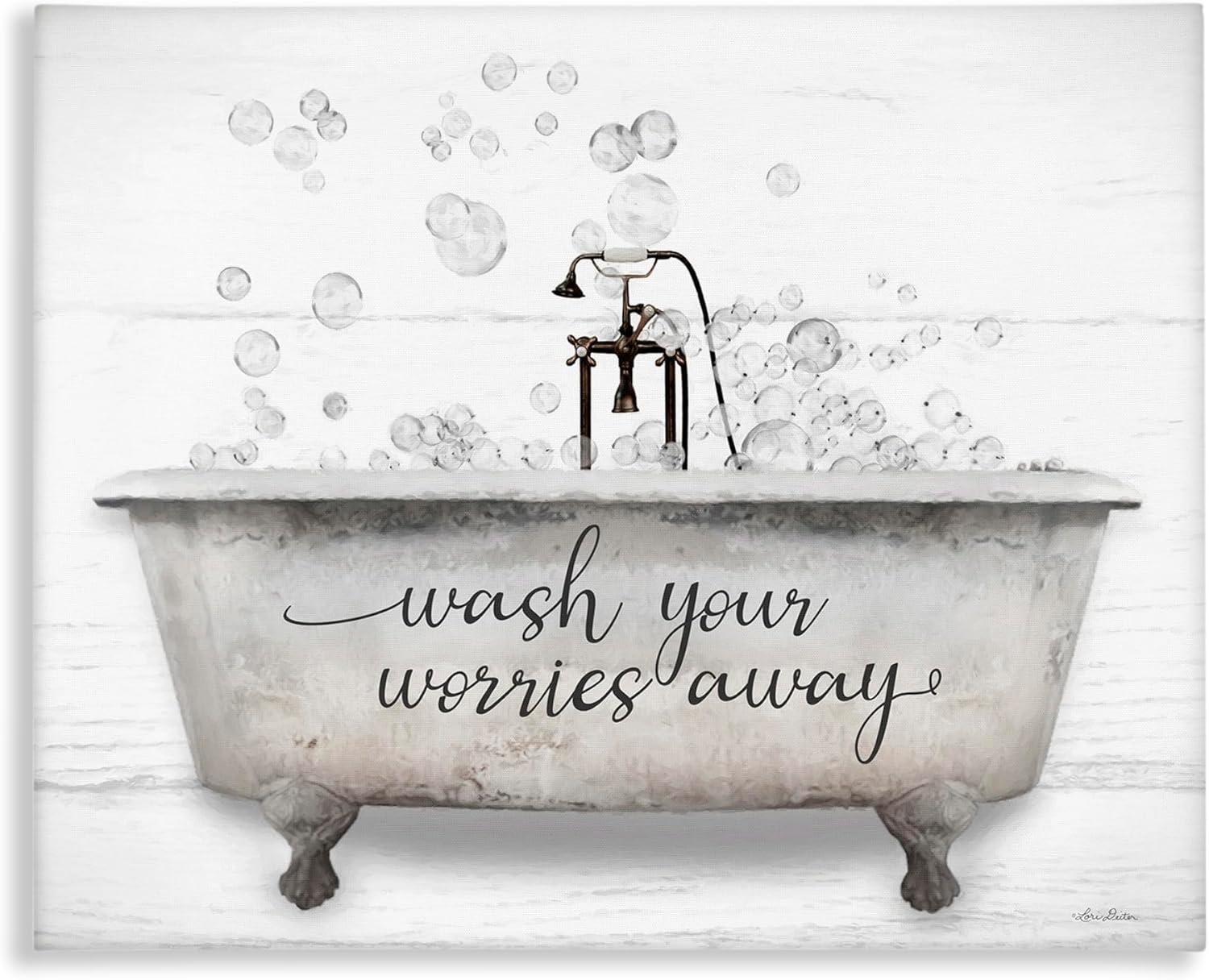 Stupell Industries Wash Your Worries Away Tub Bubbles Canvas Wall Art