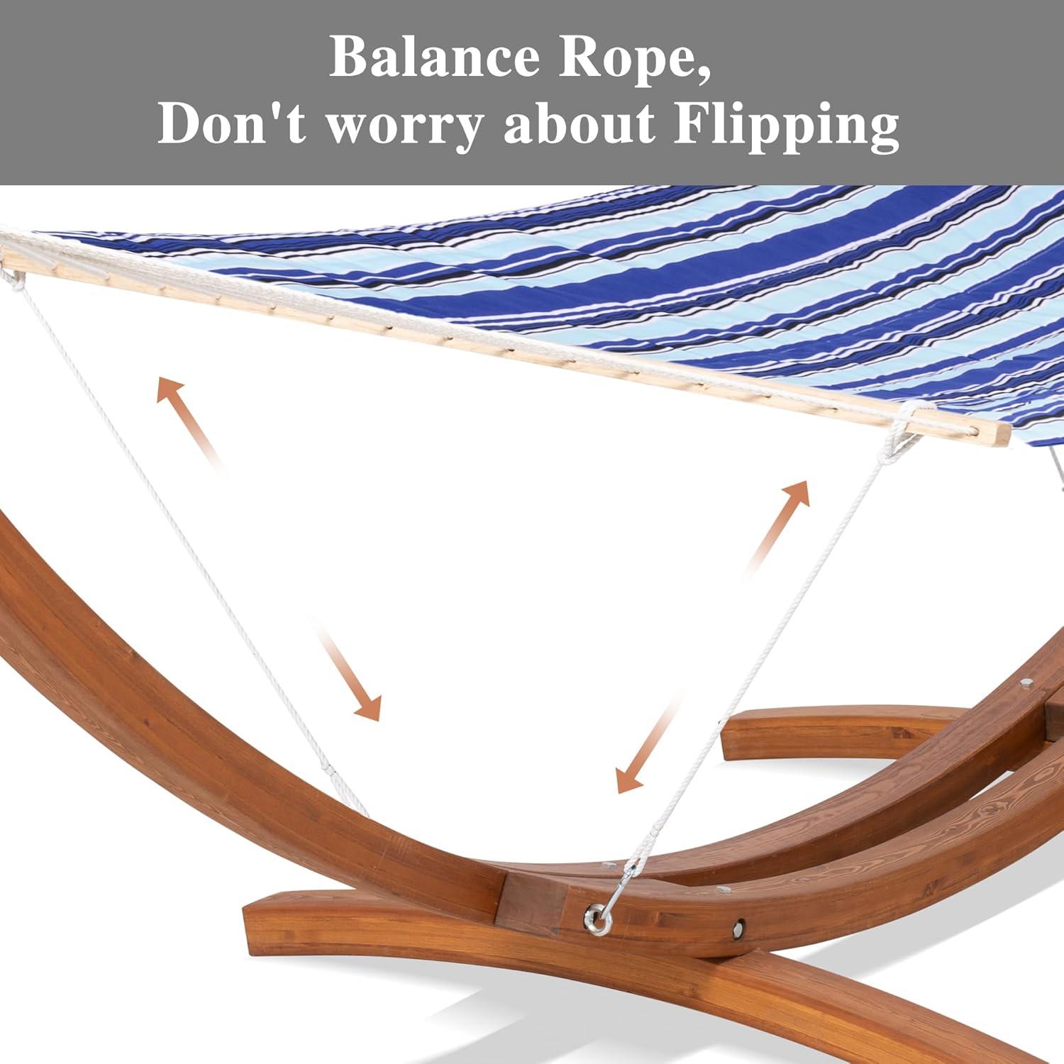 Sunnydaze Quilted Double Fabric 2-Person Hammock with Curved Arc Wood Stand - 400 lb Weight Capacity/13' Stand - Catalina Beach