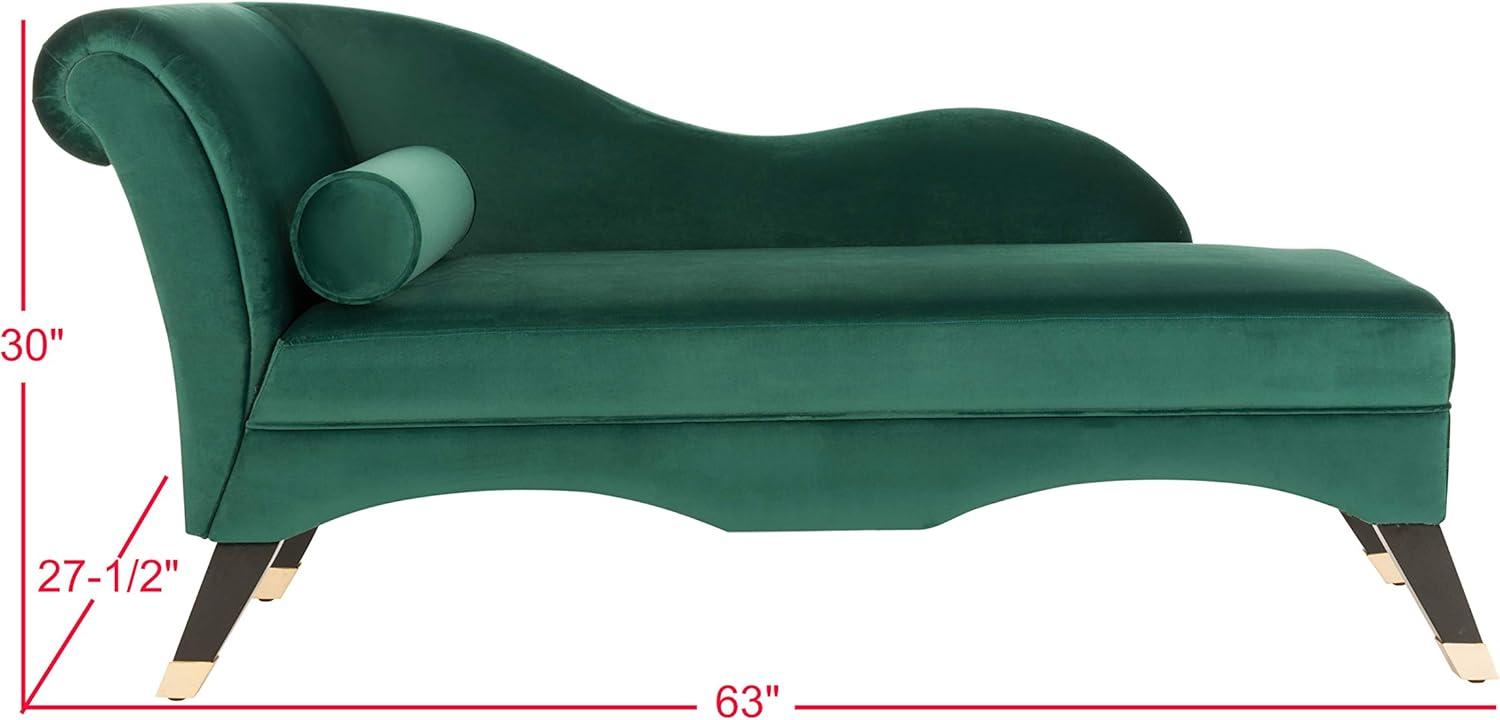 SAFAVIEH Caiden Retro Chic Velvet Chaise with Pillow, Emerald/Espresso