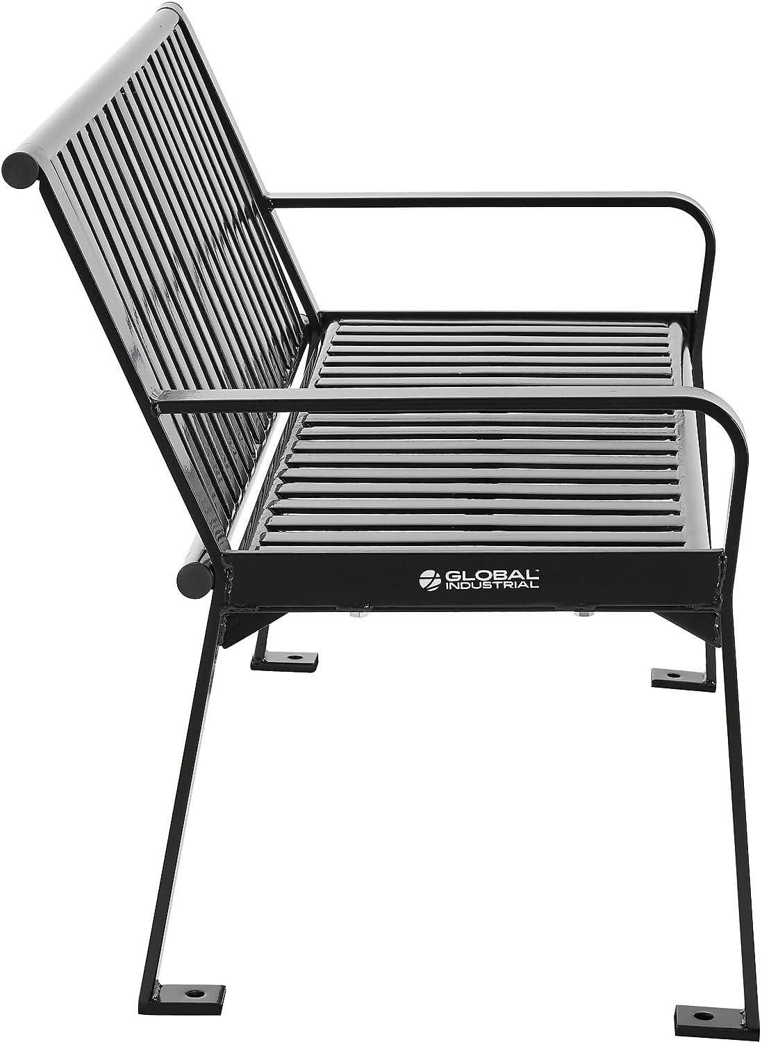 Global Industrial 4 ft. Outdoor Park Bench with Back, Vertical Steel Slat, Black, Unassembled