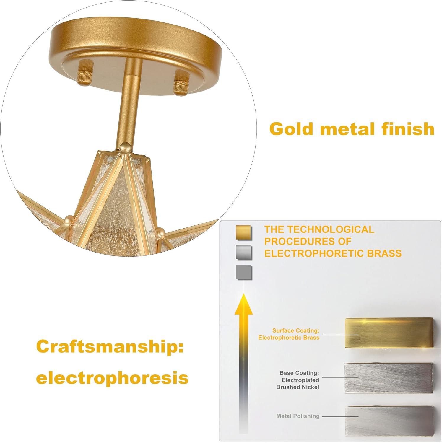 TANMAO  10-Inch Moravian Star Ceiling Light, Boho Moroccan Lamp with Seeded Glass Shade, Moravian Star Ceiling Light Modern Brass Flush Mount Lights for Office, Living Room, Dining Room, Kitchen