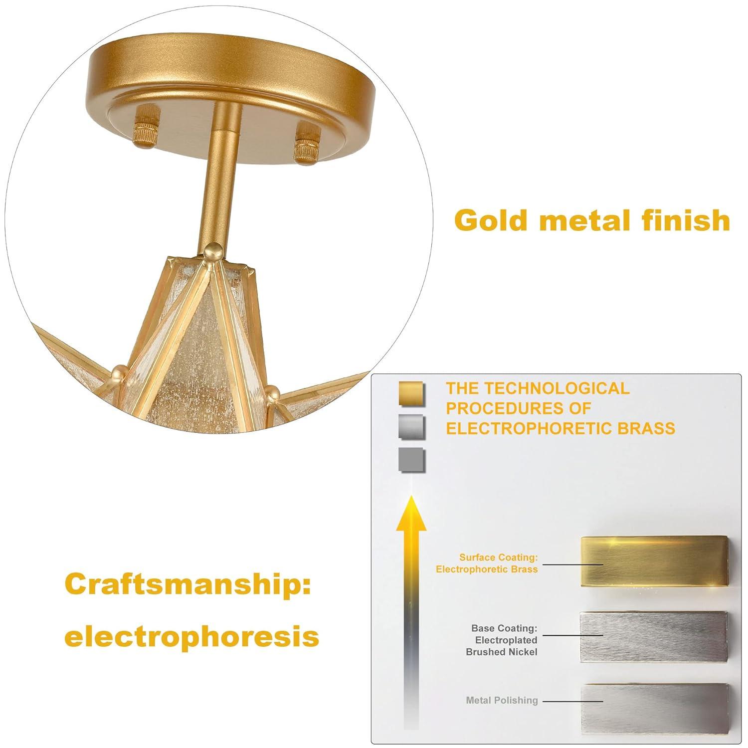 TANMAO  10-Inch Moravian Star Ceiling Light, Boho Moroccan Lamp with Seeded Glass Shade, Moravian Star Ceiling Light Modern Brass Flush Mount Lights for Office, Living Room, Dining Room, Kitchen