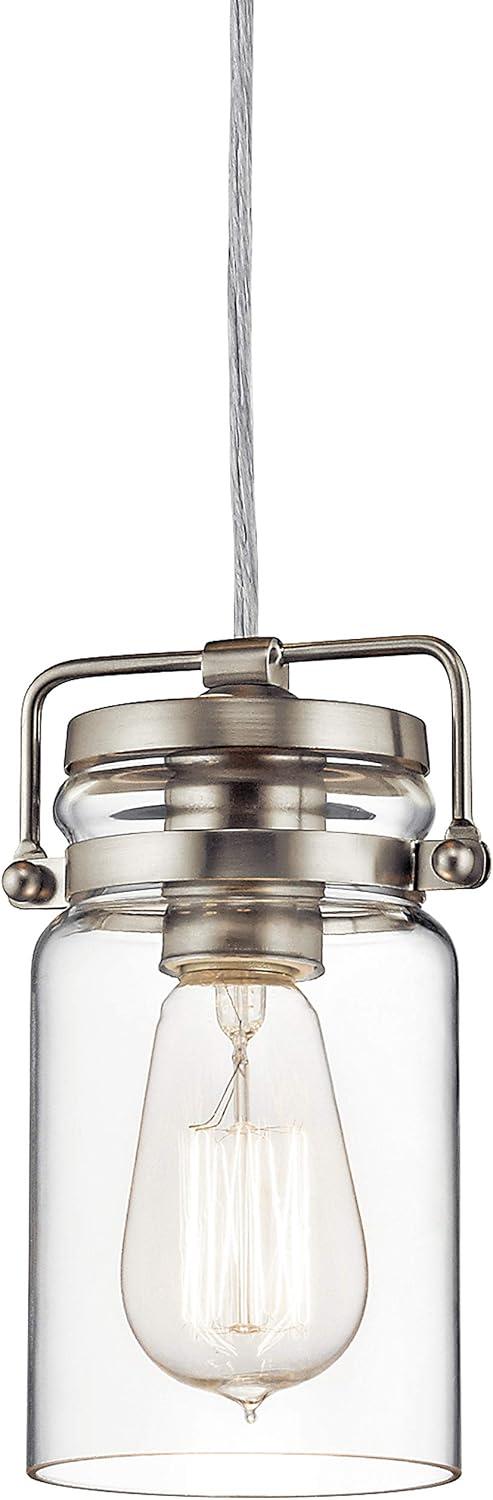 Brinley 7.75" 1 Light Mini Pendant with Clear Glass Brushed Nickel