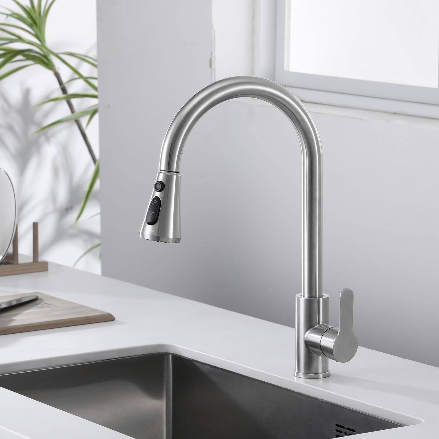 Spring Pull Down Kitchen Faucet Head Replacement for Kitchen Faucet, 3-Modes & 7 Adapters Brushed Nickel Finished