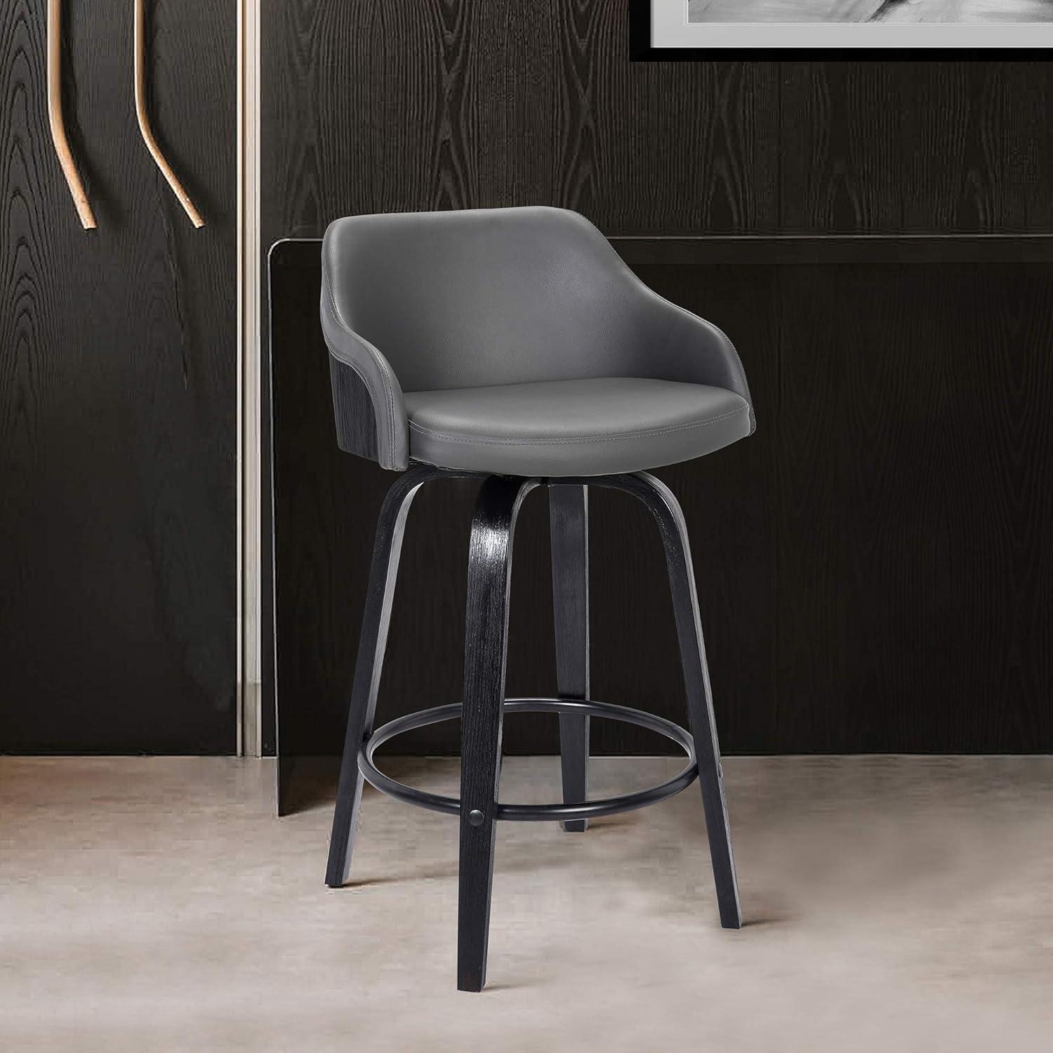 Alec Faux Leather Swivel Barstool, 30" Bar Height, Black and Gray
