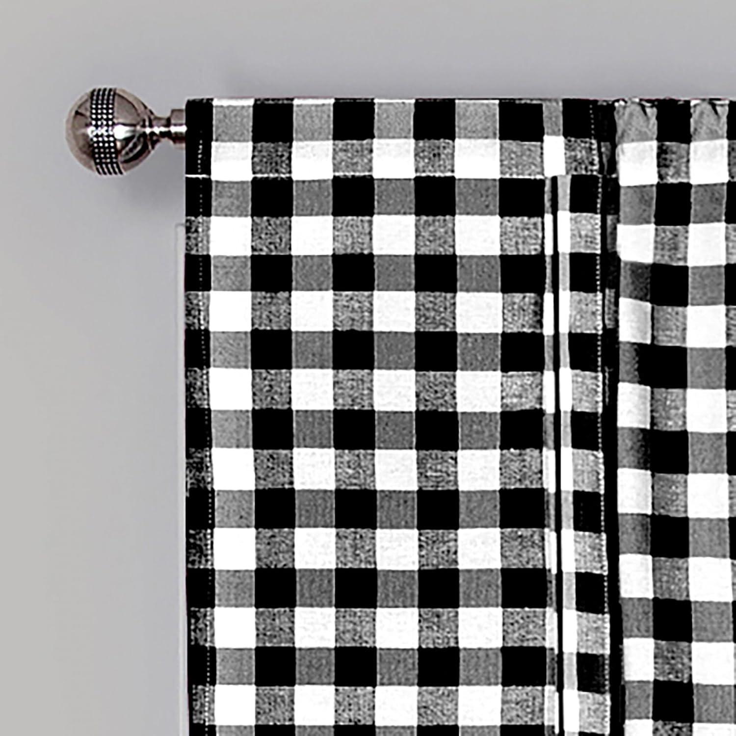 Achim Buffalo Check Window Curtain Tie Up Shade, 42" x 63", Black