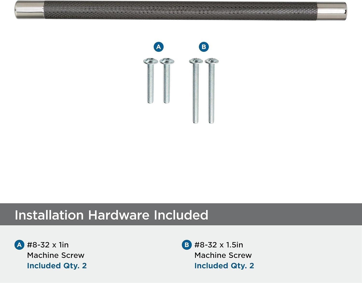 Amerock Esquire 10-1/16 inch (256mm) Center-to-Center Polished Nickel/Gunmetal Cabinet Pull