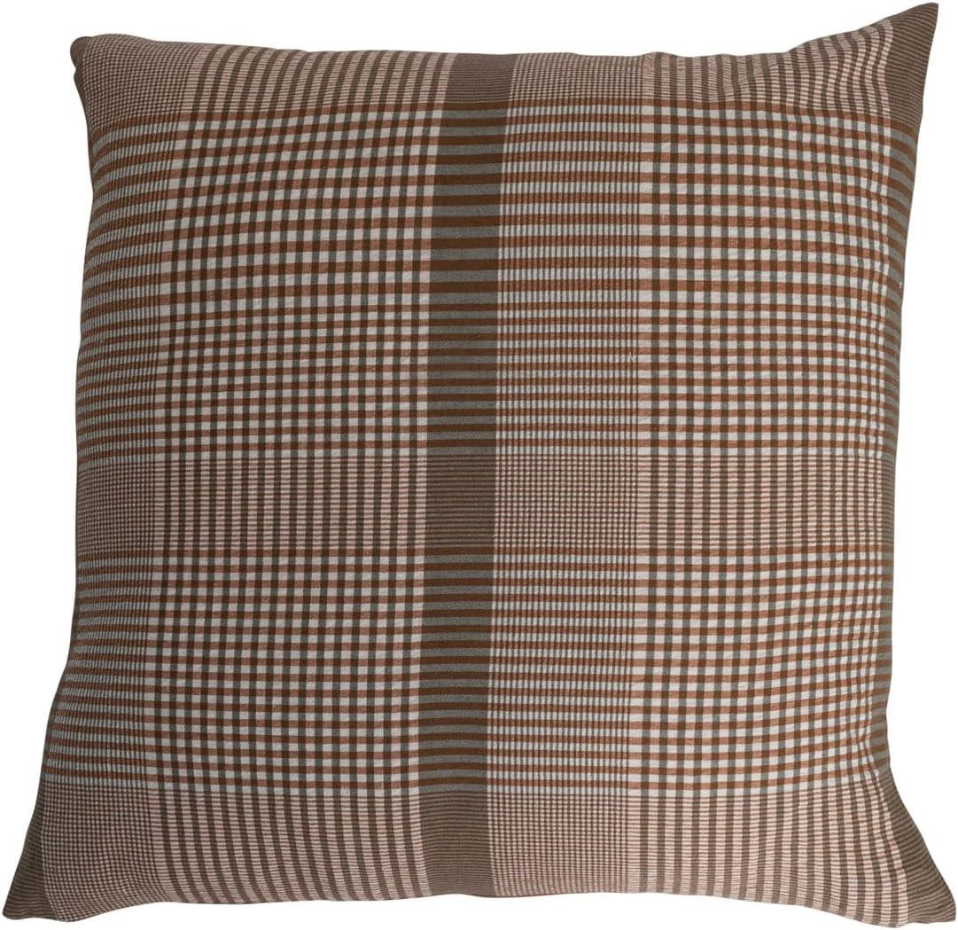 Brown and Cream Plaid Woven Cotton Square Pillow