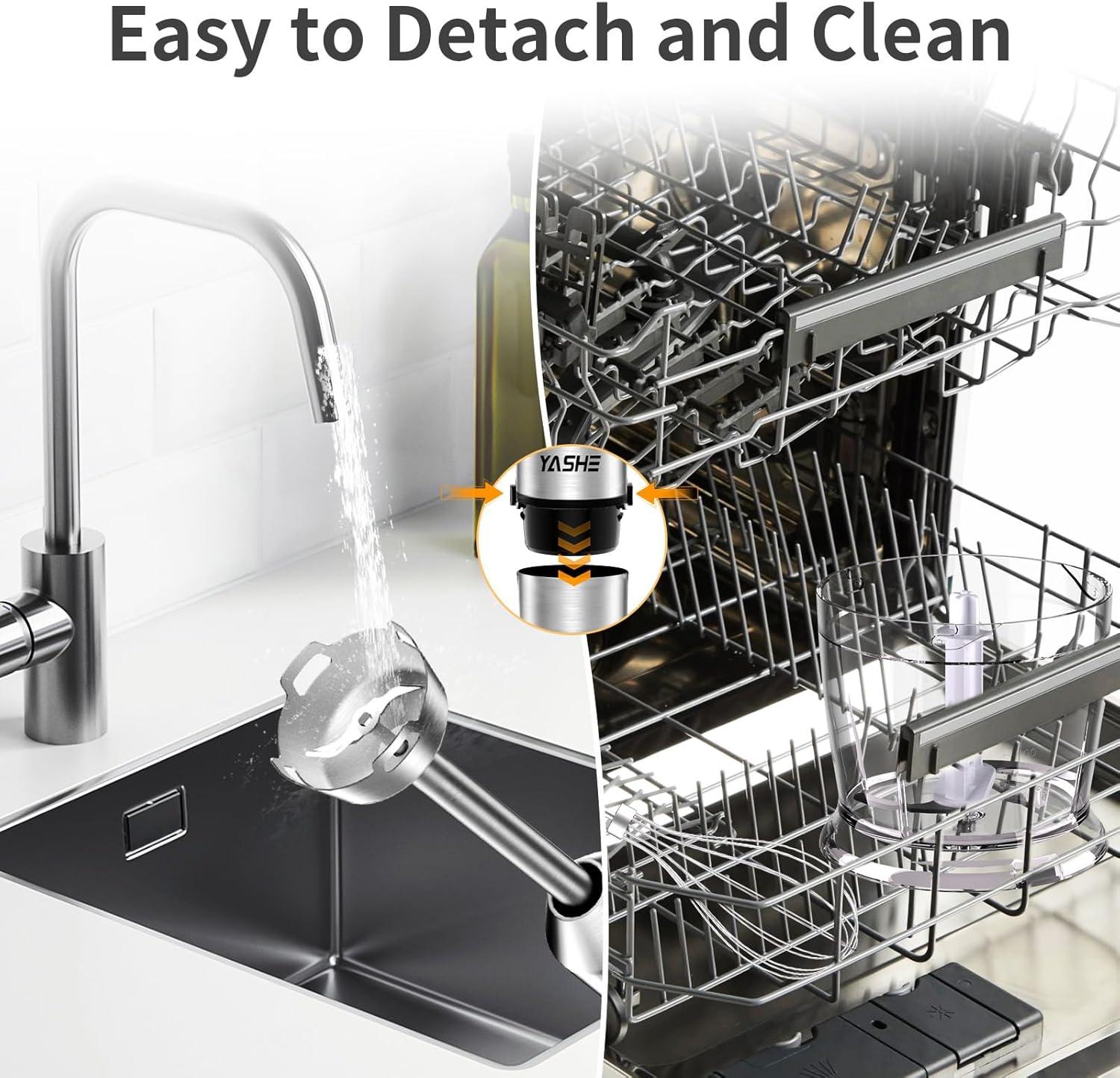 YASHE Immersion Hand Blender,5-in-1 Multi-Function Handheld Stick Blender with Chopper, 600ml Mixing Cup, Continuously Variable Speed Mixer Milk Frother for Baby Food/Smoothies/Puree