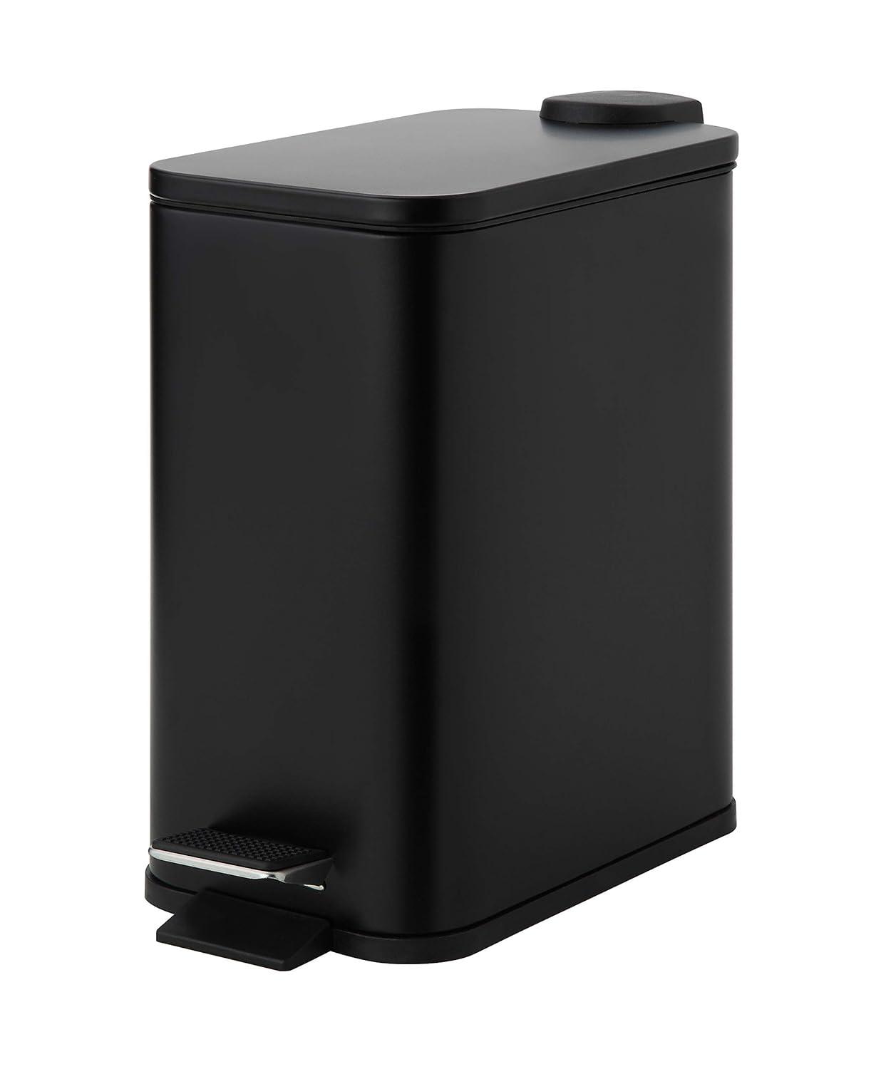 SunnyPoint Rectangle 1.32 Gallon Wastebasket with Plastic Inner Buckets; Black, Metal.