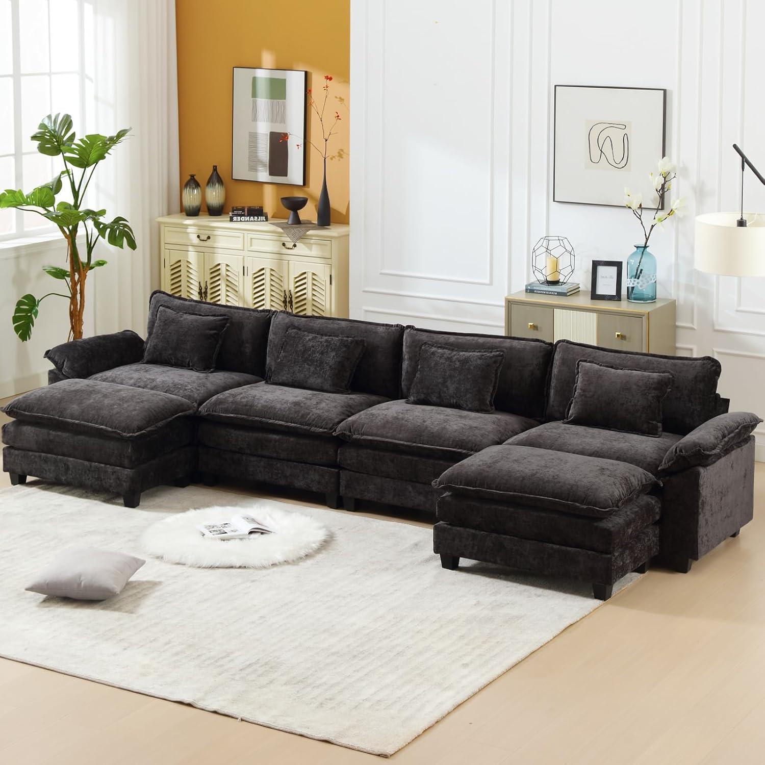 Carbaugh 154" Oversized U Shaped Sectional Sofa, Comfy Cloud Couch Deep Sectional Sofa with Ottomans for Living Room