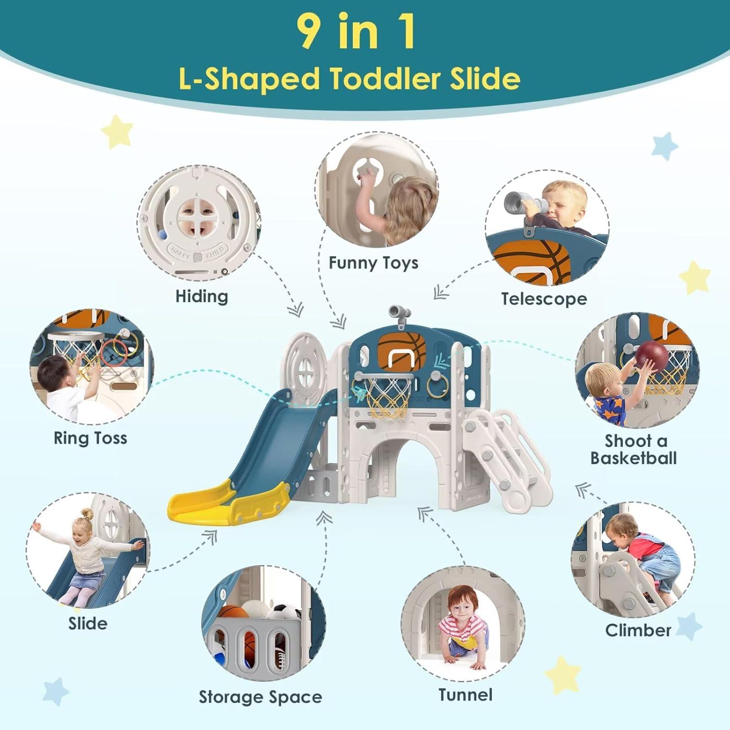 Suteck 9 in 1 Toddler Slide, Kids Slide with Climber Outdoor Indoor Slide Playset