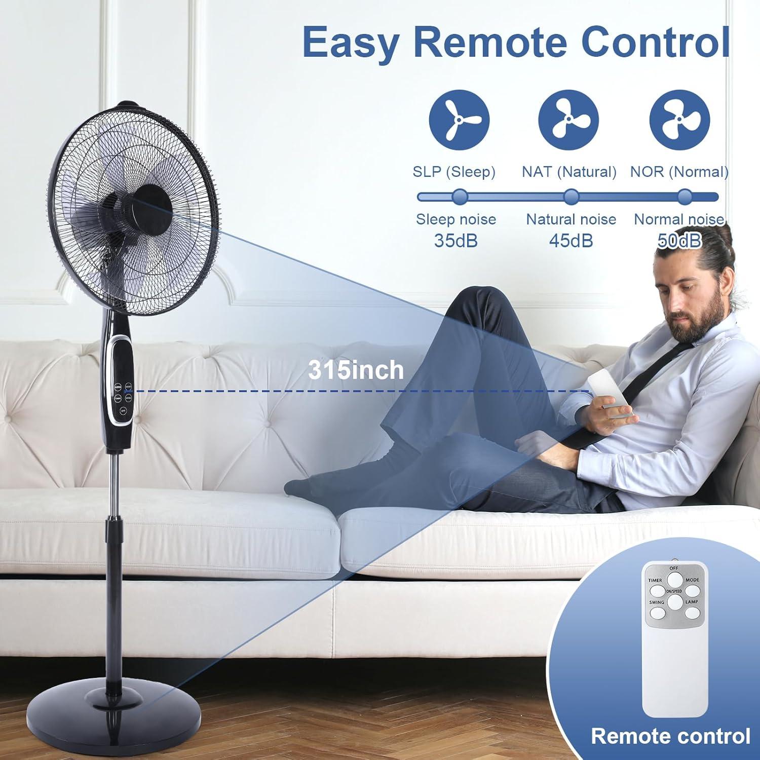 Simple Deluxe 16 inch 3 Speed Stand Fan with Remote Control