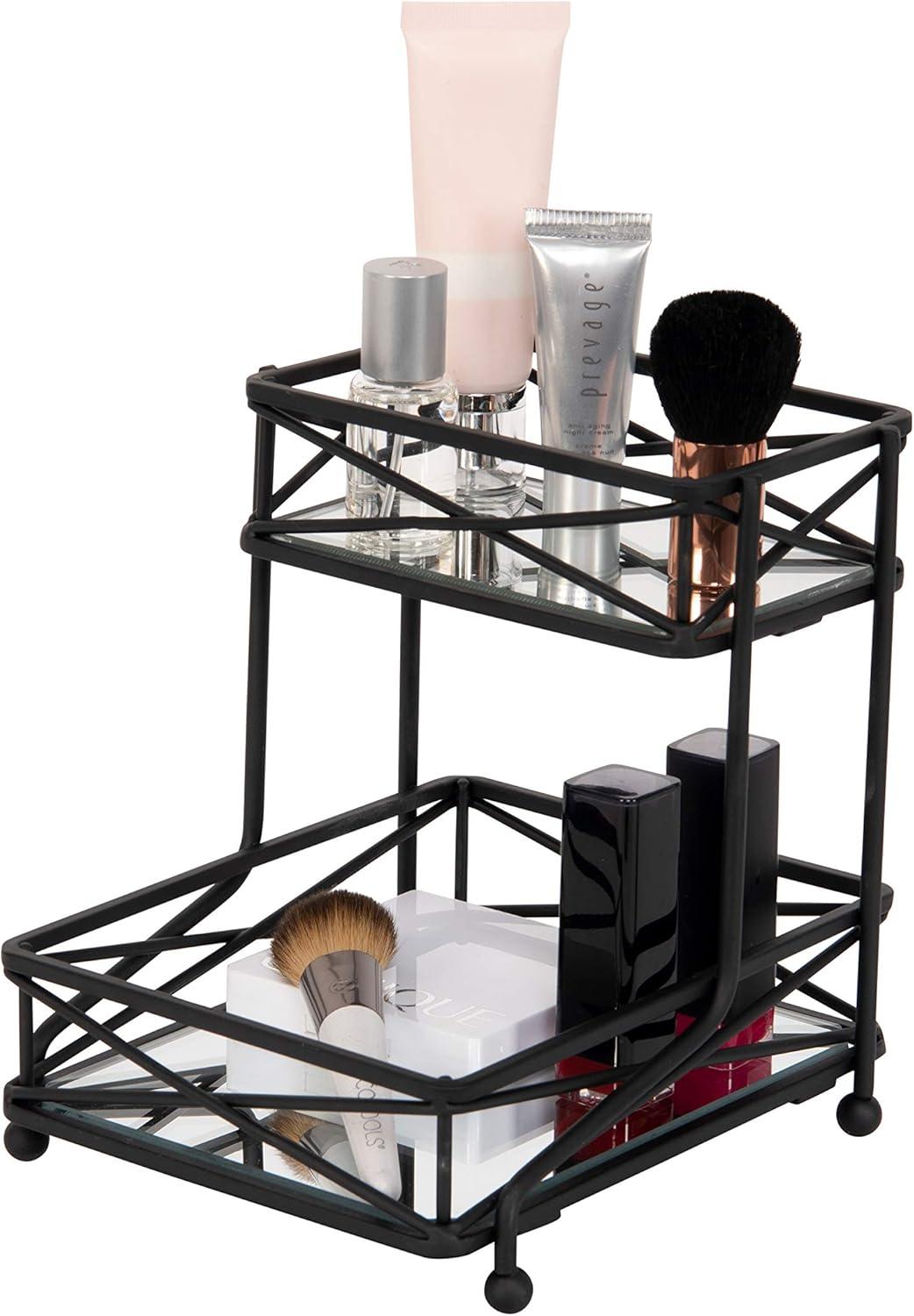 Home Details 2 Tier Sleek Vanity Tower Black : Microfiber, Machine Washable, Non-Slip Backing