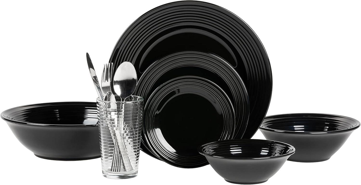 10 Strawberry Street Nova Black Round 62-Piece Stoneware Dinnerware Set, Service for 6
