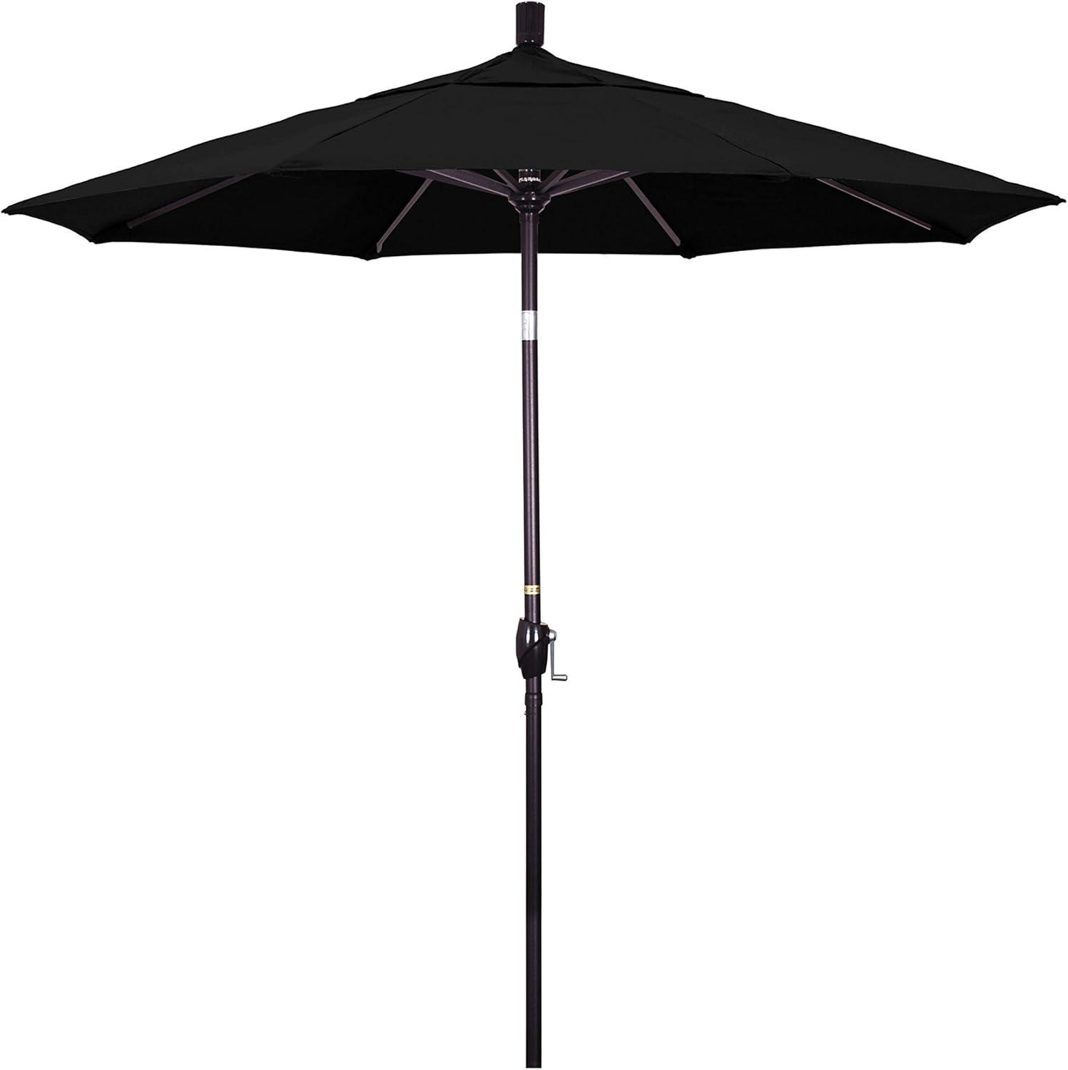 California Umbrella 7.5' Round Aluminum Market Umbrella, Crank Lift, Push Button Tilt, Bronze Pole, Canvas Black