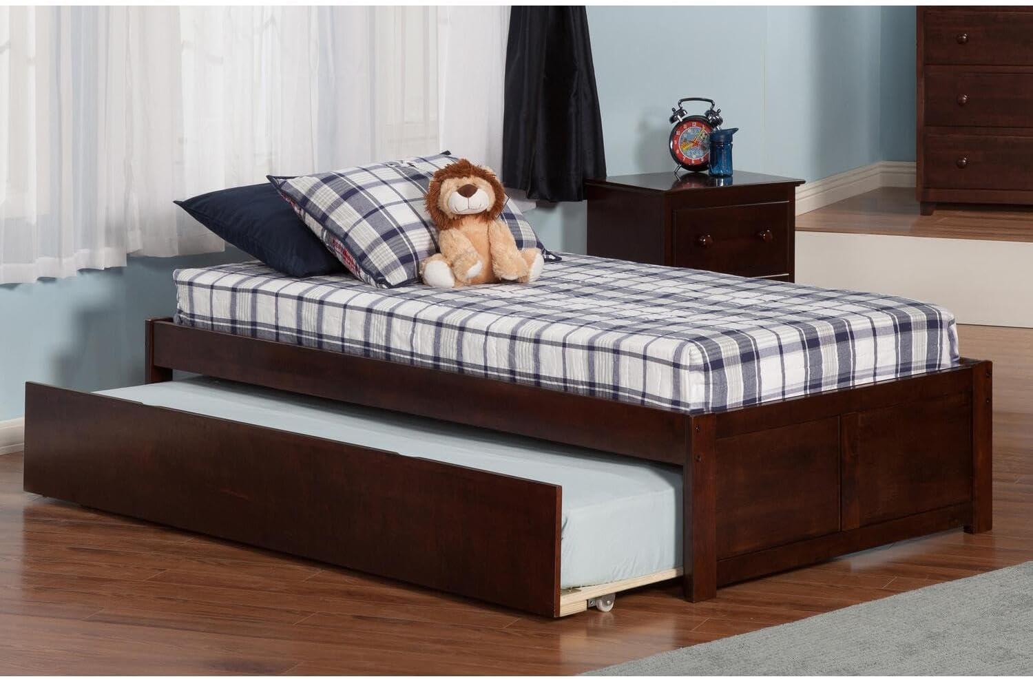 Concord Platform Bed with Flat Panel Foot Board and Twin Size Urban Trundle Bed, Multiple Colors, Multiple Sizes