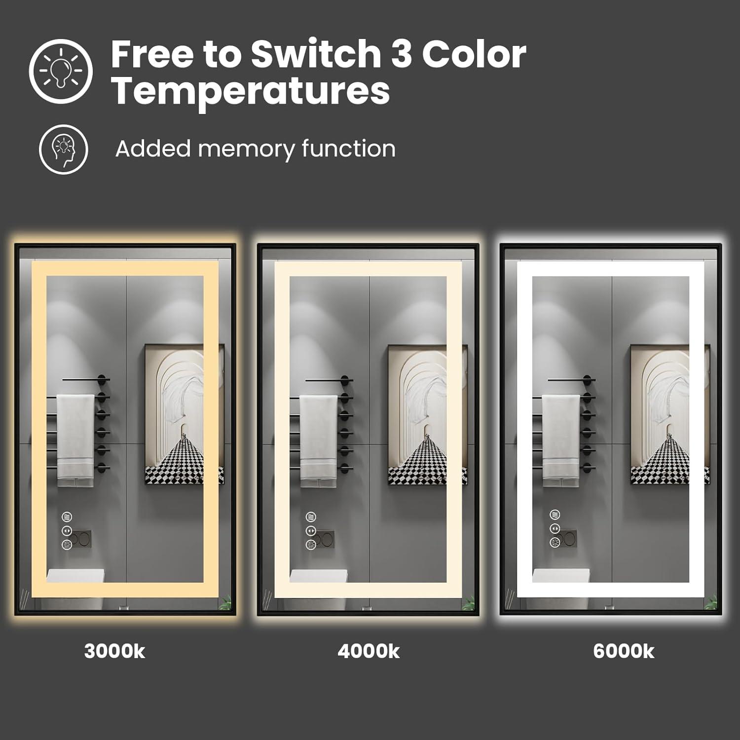 Amorho LED Mirror for Bathroom, 24"X32" with Front and Backlight, Stepless Dimmable Wall Mirrors with Anti-Fog, Shatter-Proof, Memory, 3 Colors, Double LED Vanity Mirror(Horizontal/Vertical)
