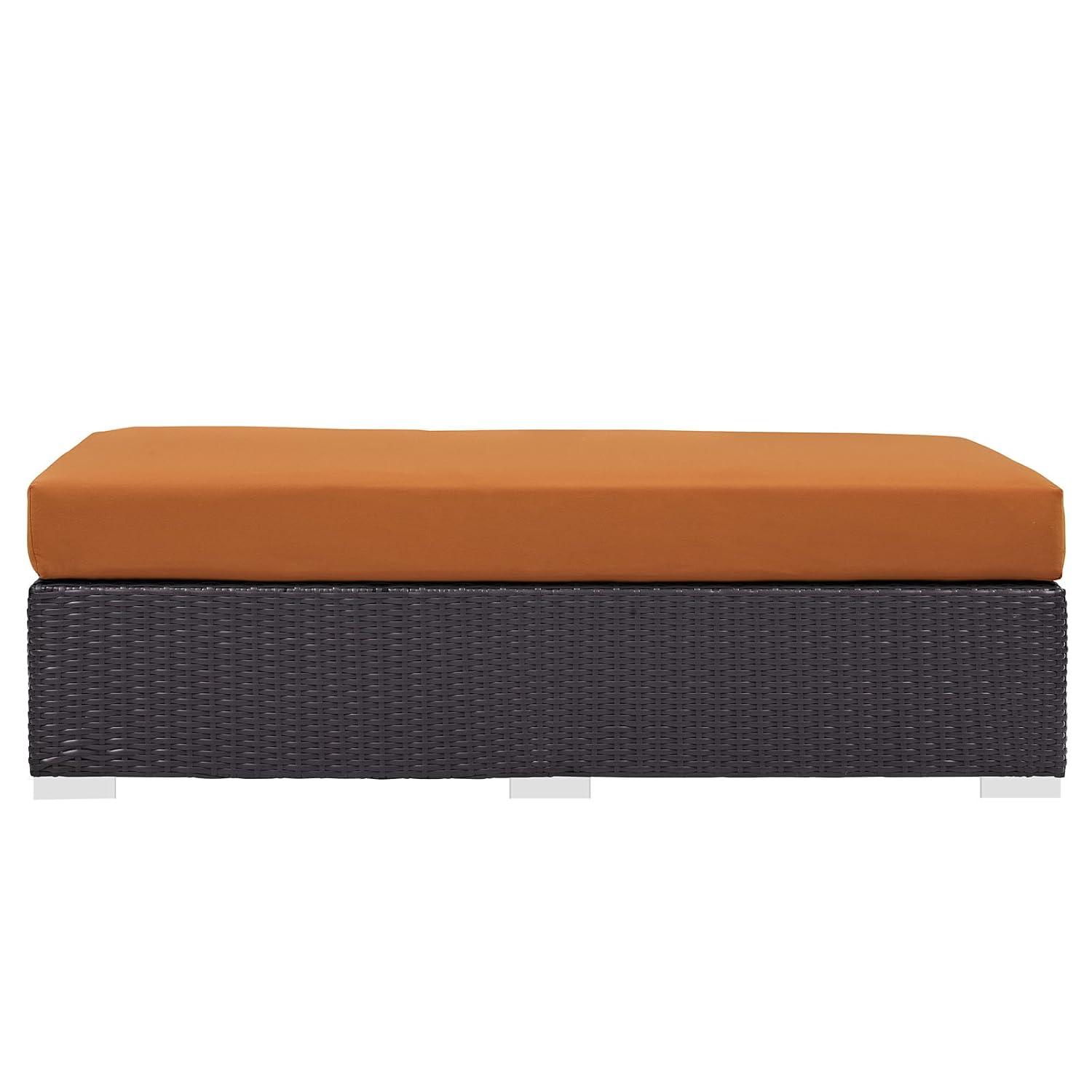 Modway Convene Wicker Rattan Outdoor Patio Rectangle Ottoman with Cushion in Espresso Orange
