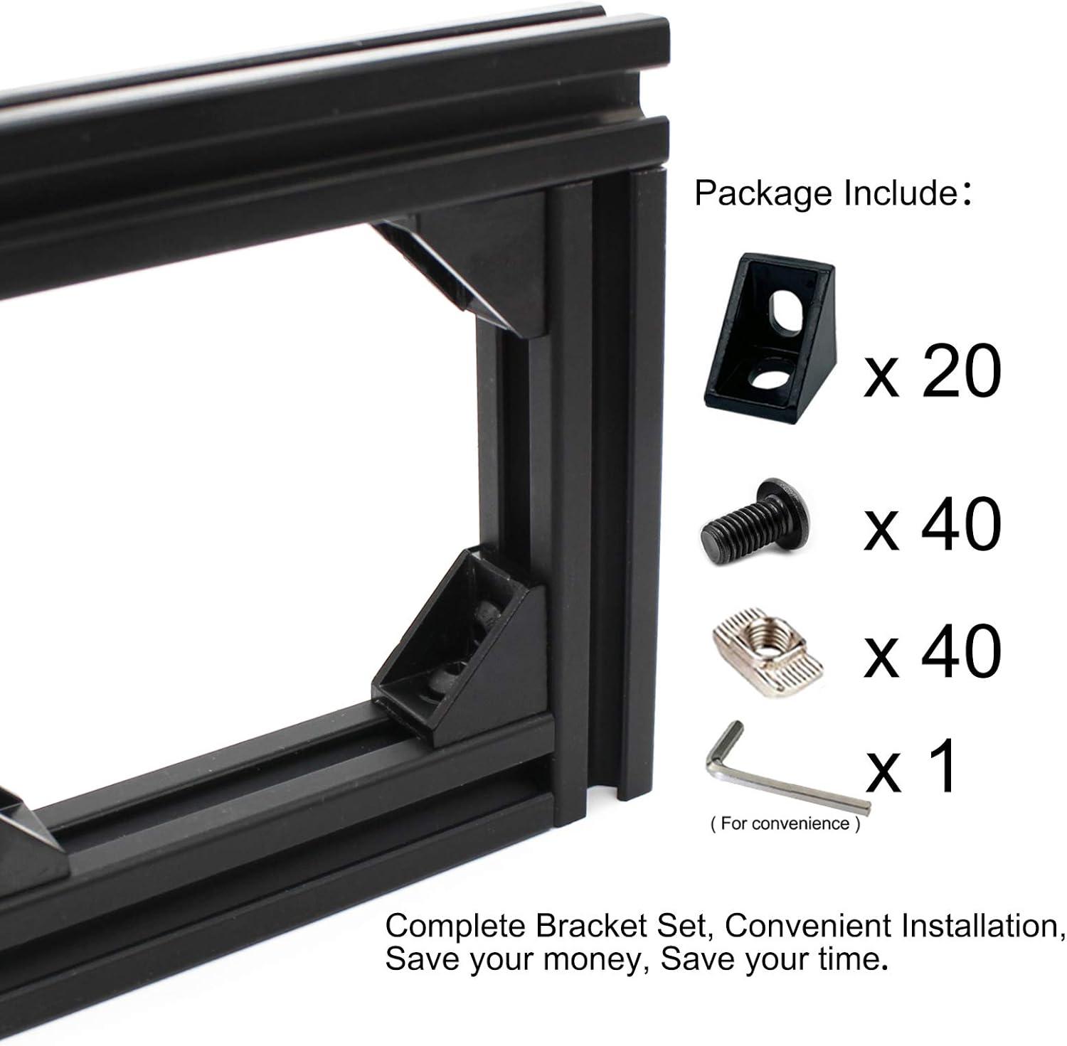 20-Piece Black Aluminum 90 Degree Corner Bracket Set