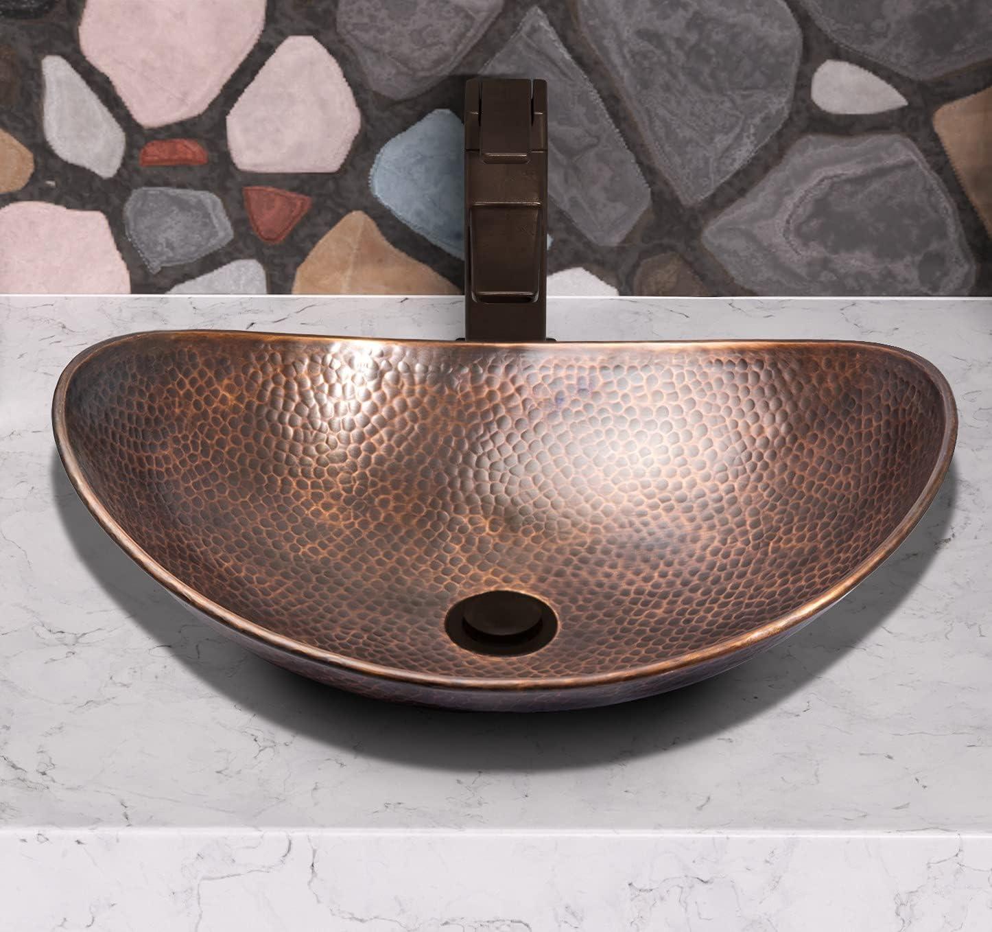 Pure Copper Hand Hammered Harbor Bathroom Vessel Sink 19"