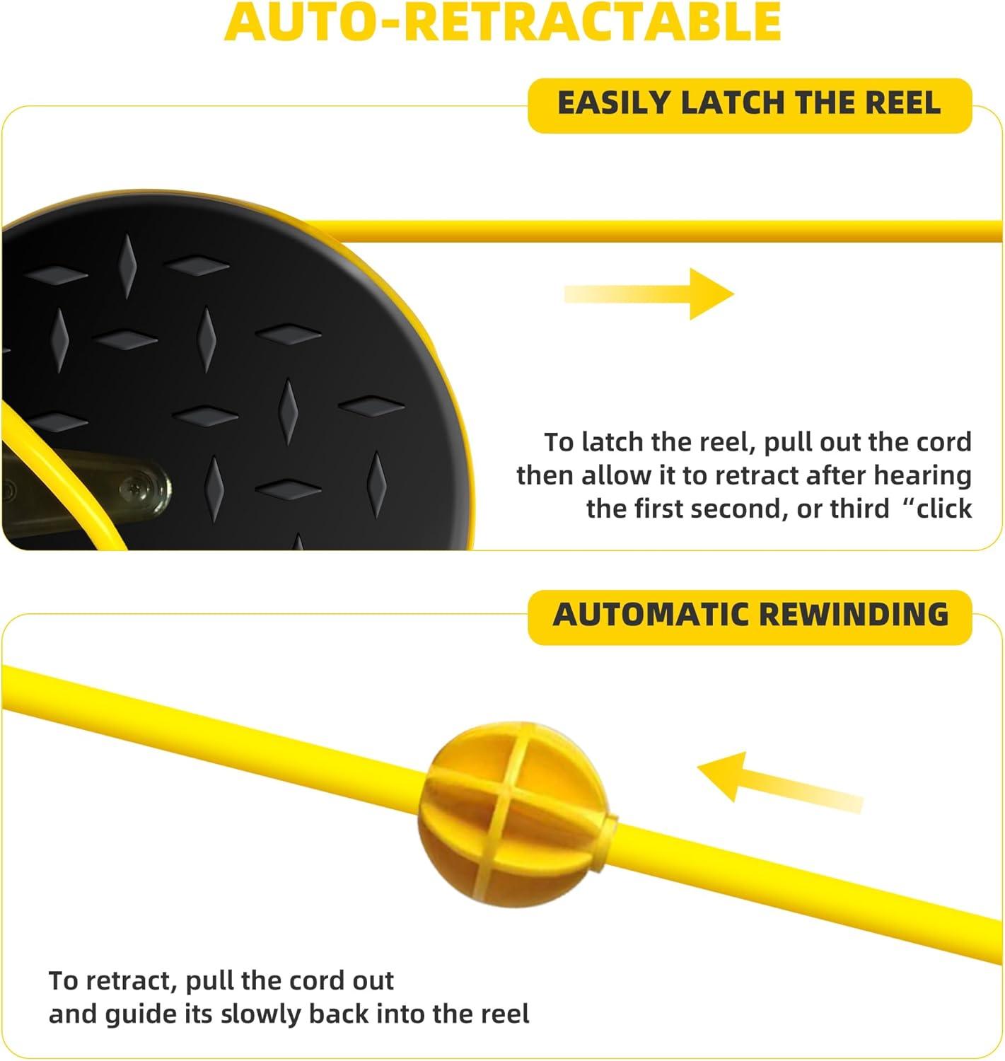 EP 30 Ft Retractable Extension Cord Reel, 16/3 SJTW Power Cord with 3 Electrical Outlets, Ceiling or Wall Mount, 10 Amp Circuit Breaker, Metal Plate, UL Listed, Red