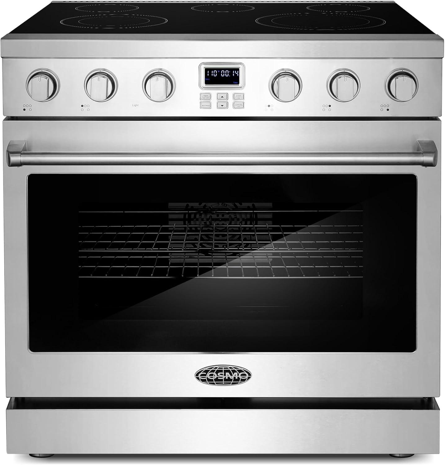 Cosmo 36 in. Haven Collection 6.0 cu. ft. Electric Ceramic Glass Range, 5 Burner Elements, Convection Oven, Stainless Steel