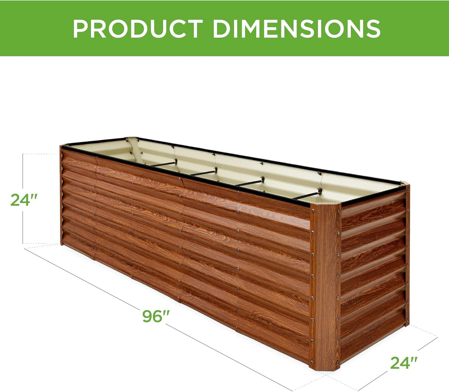 Wood Grain 8x2x2ft Outdoor Metal Raised Garden Bed Planter Box