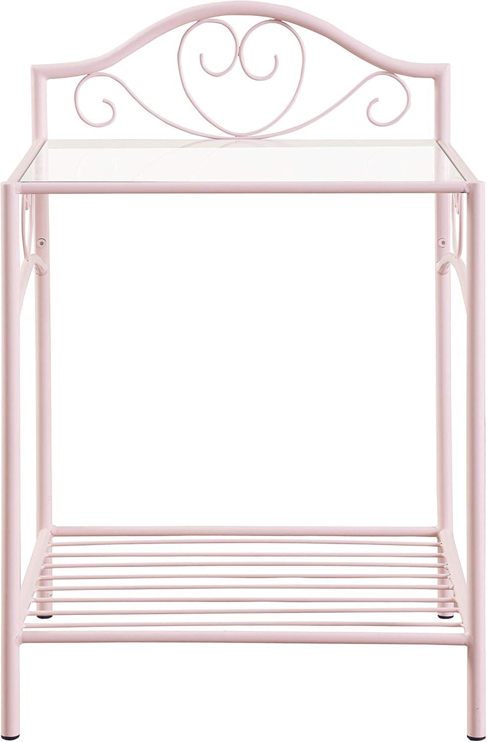 Massi 1-shelf Nightstand with Glass Top Powder Pink