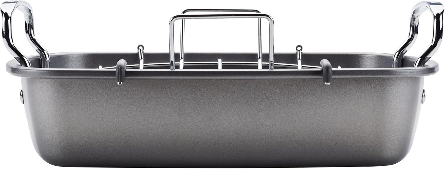 Circulon Bakeware Nonstick Roasting Pan / Roaster with Rack, 17-Inch x 13-Inch, Gray