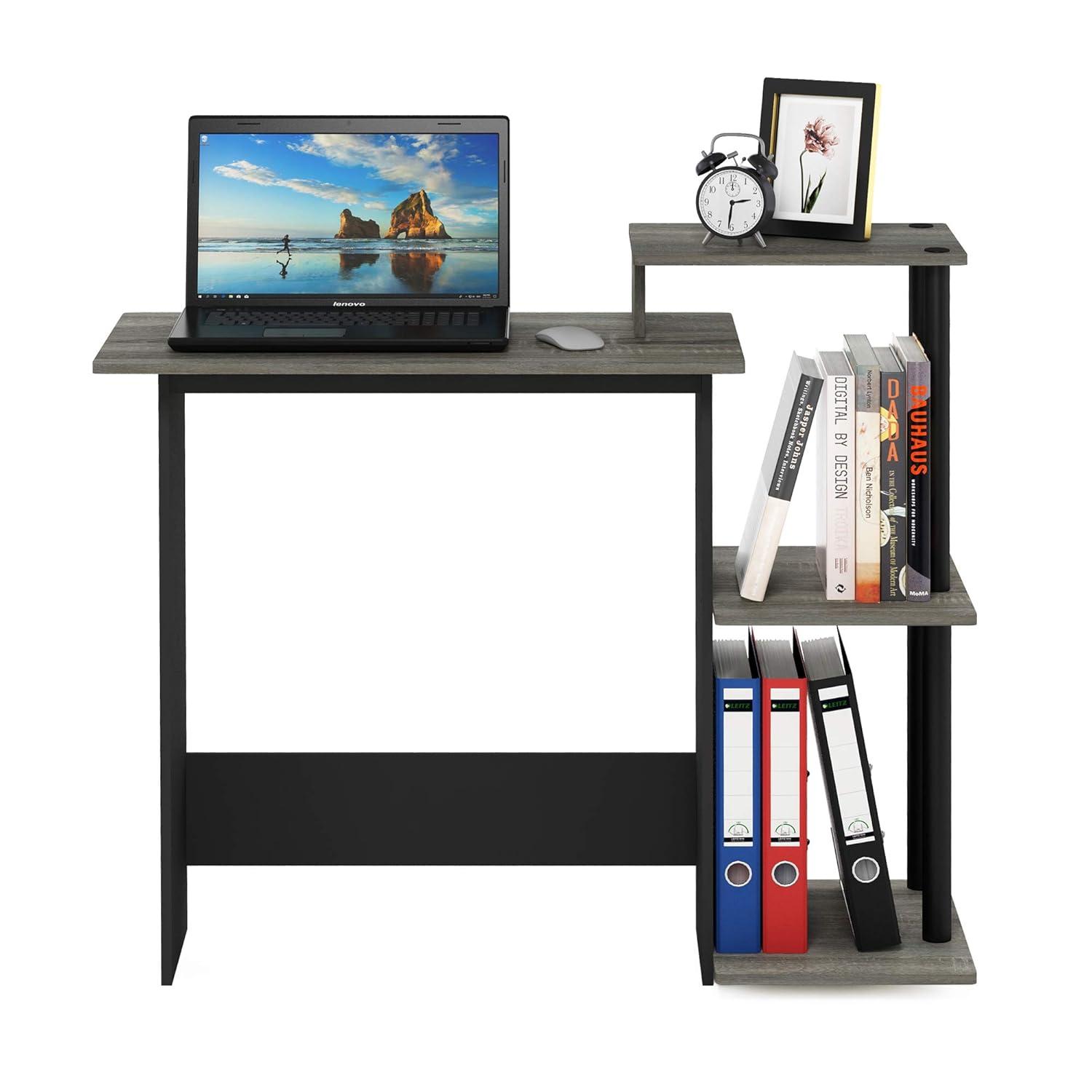 Furinno Modern Computer Desk Home Office Writing Study Laptop Table Workstation with CPU Stand & Open Storage Bookshelf,Oak Grey/Black