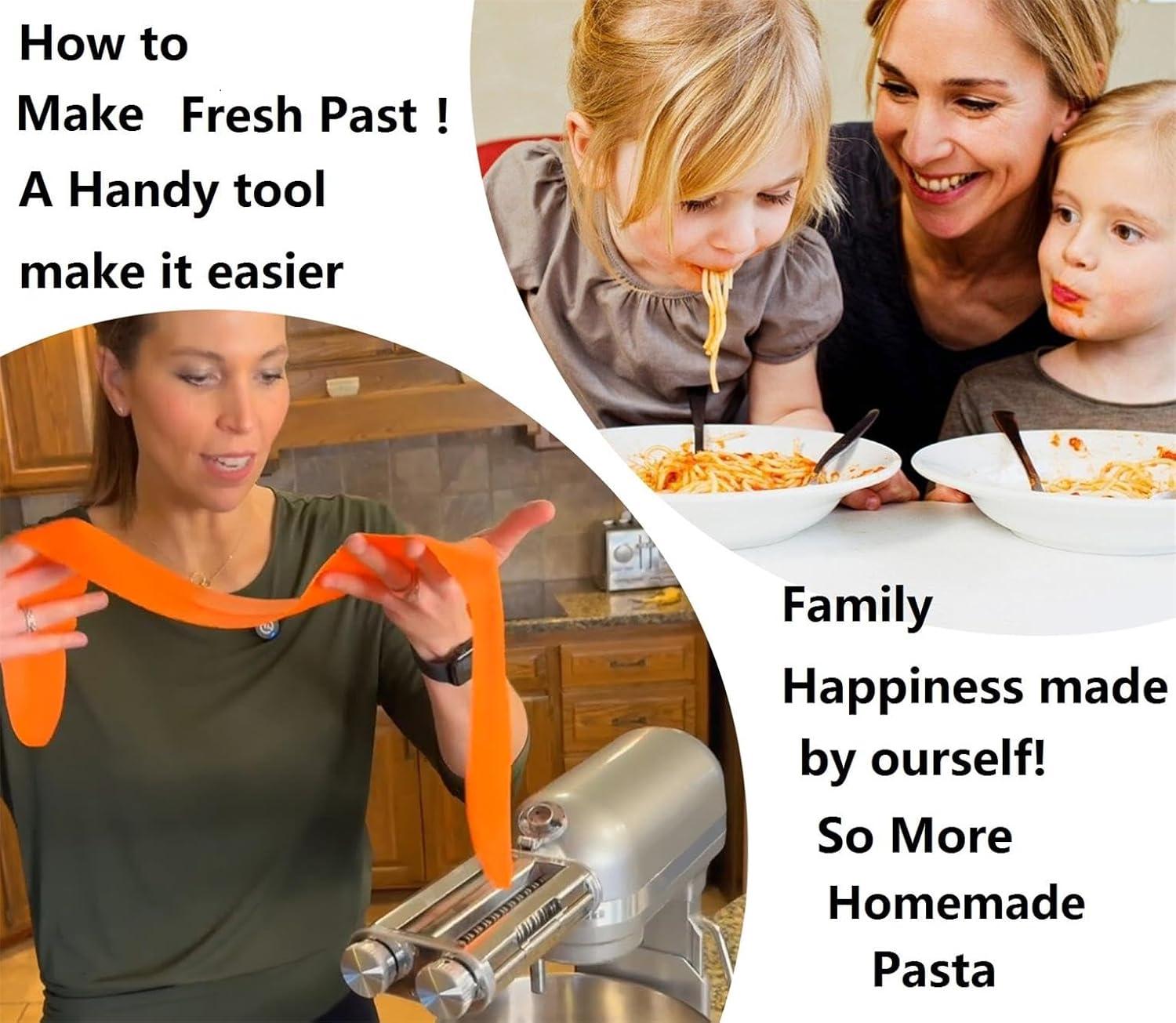Pasta Maker Attachment for KitchenAid Mixers,3 in 1 Set Included Pasta Sheet Roller, Spaghetti Cutter, Fettuccine Cutter Accessories and Cleaning Brush