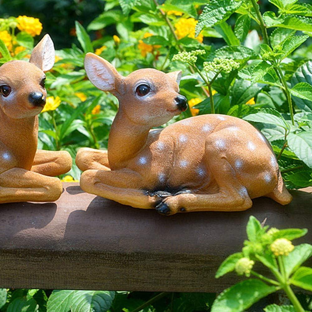 Deer Statue, 2Pcs Deer Figurine, Synthetic Garden Sculpture Garden Statue Waterproof and Sunscreen Community Patio for Garden