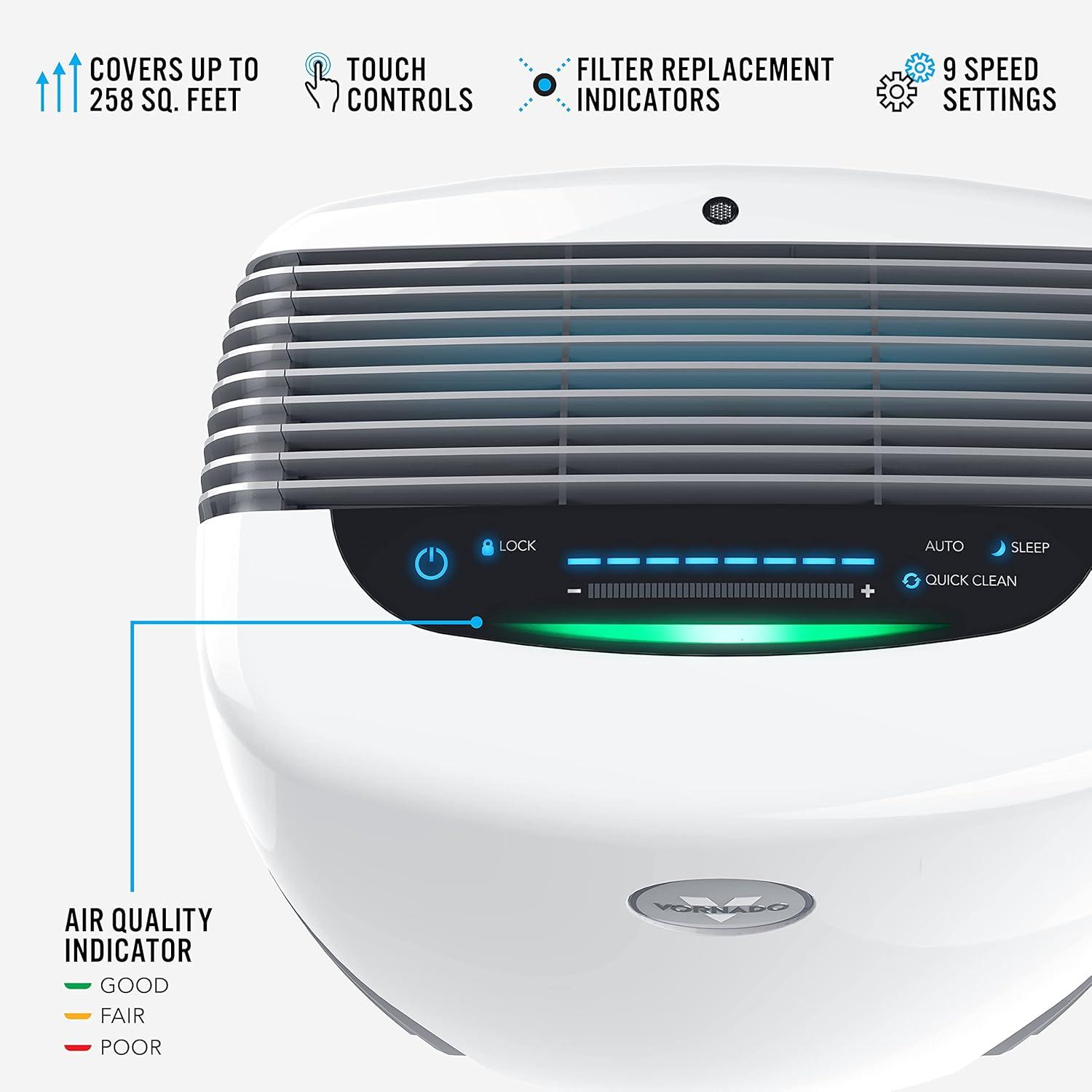 Vornado PCO375DC Energy Smart Air Purifier White: True HEPA, Carbon Filter, UV Technology, 8 Settings, 100-300 sq. ft.