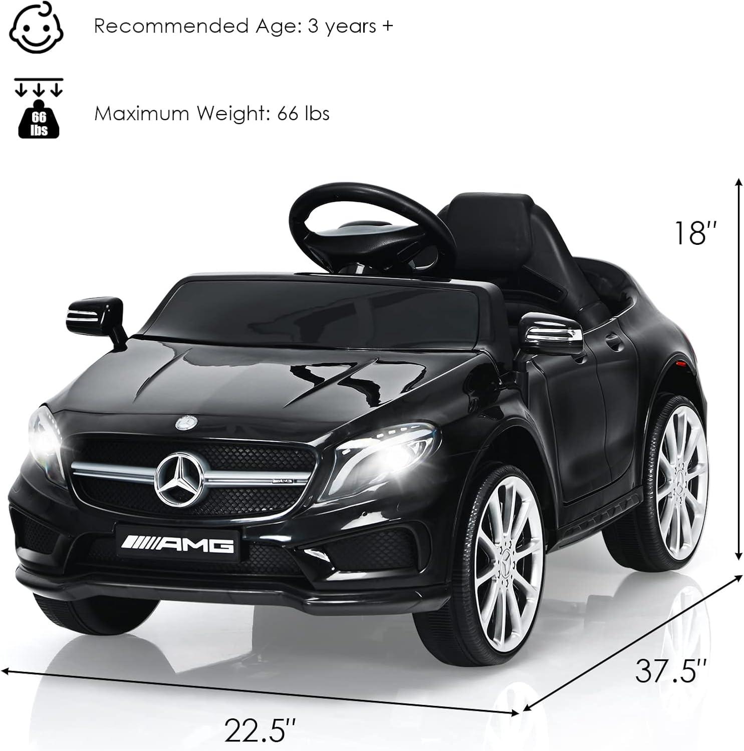 OLAKIDS 12V Electric Kids Ride On Car, Licensed Mercedes Benz GLA45 Toy Car with Remote Control, MP3 Plug, USB, 2 Speeds, LED Lights, Battery Powered Toy Vehicle for Toddler Children (Black)